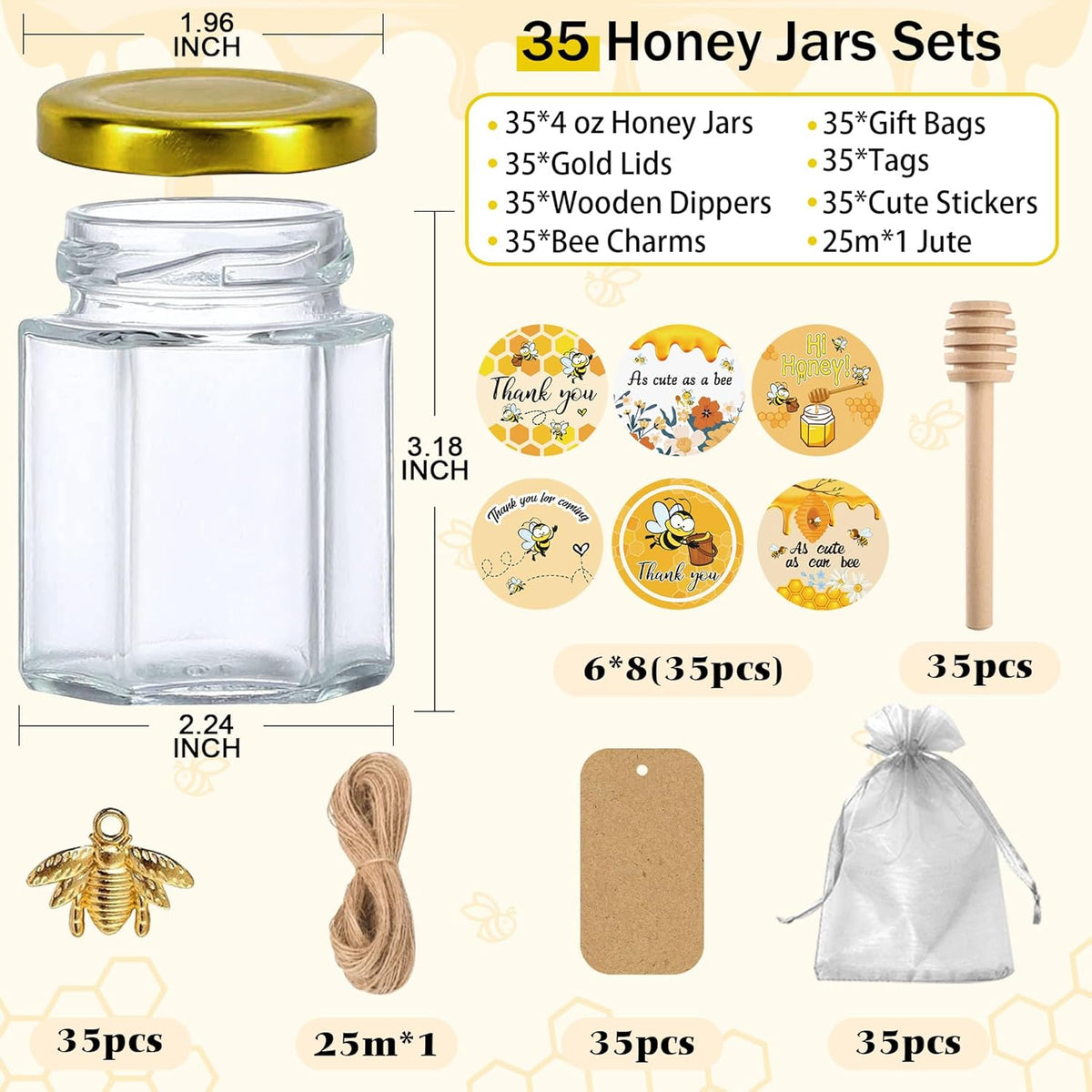 Aliggbent 35 Pack Small Honey Jars for Party Favors in Bulk, 4 oz Mini Hexagon Glass Honey Jars
