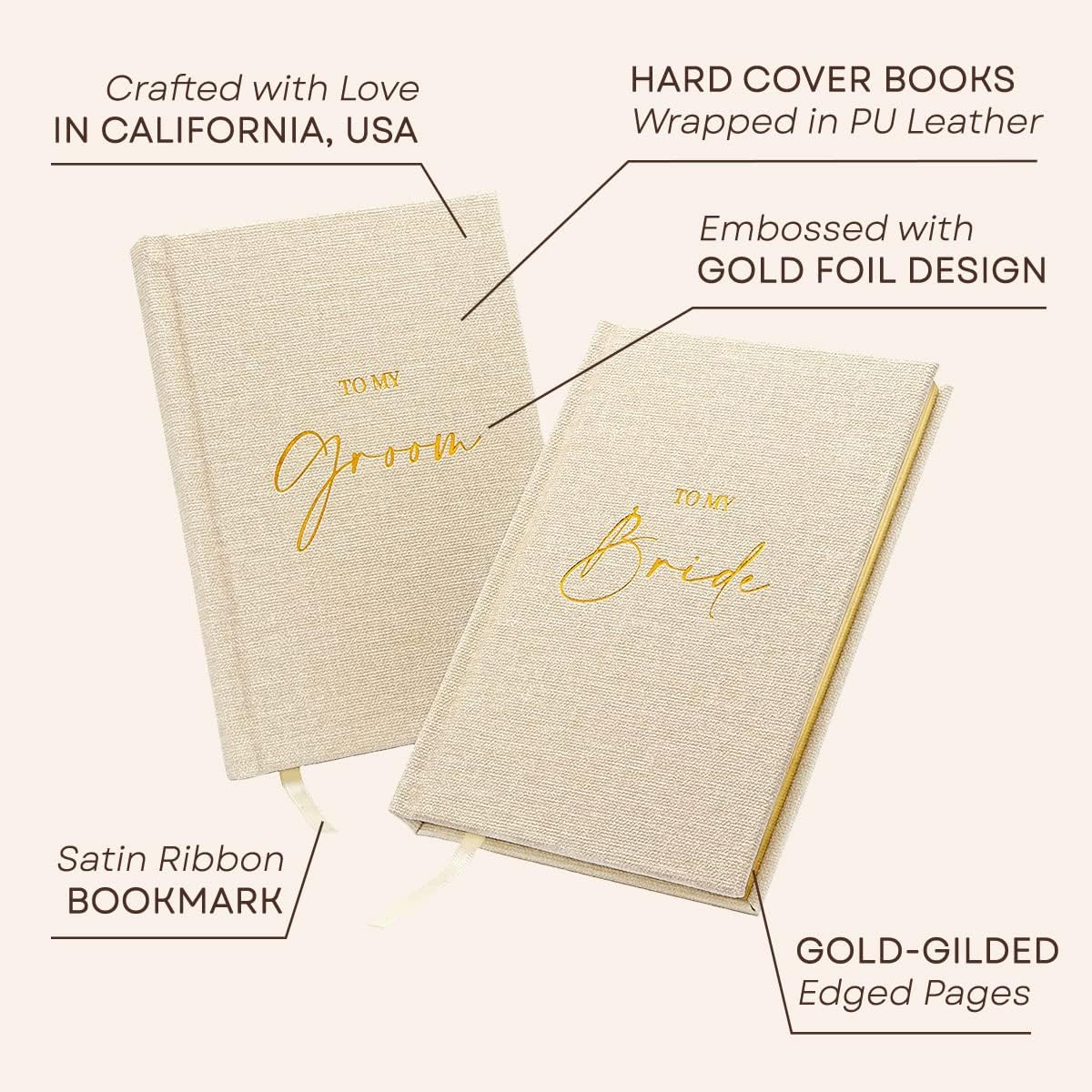 MUUJEE Hard Cover Vow Books (Set of 2) - Foil Embossed Wedding Ceremony Vow Renewal Speech Books