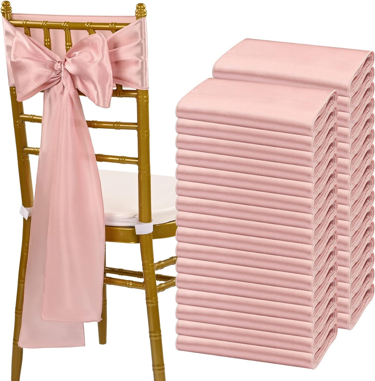 fani 120 PCS Rose Gold Satin Chair Sashes Bows Universal Chair Cover for Wedding Reception