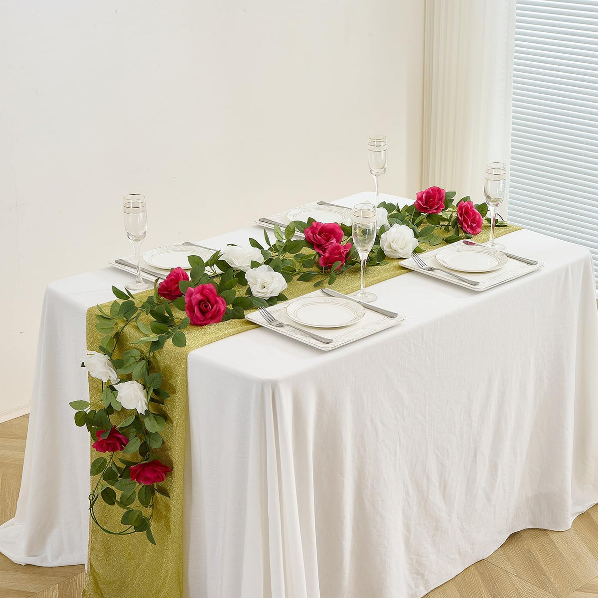 Artificial Rose Garlands Rose Vines Leaves Banners Hanging Floral Garland Fake Rose Flower Vine