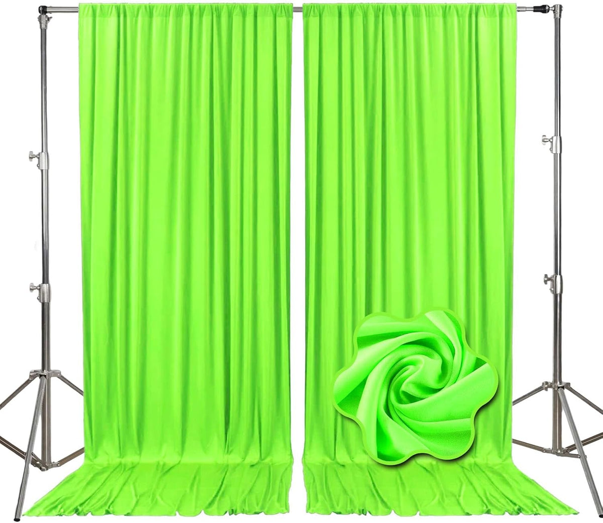 10ft x 10ft Fresh Green Backdrop Curtains for Parties, Fabric Satin Background Curtain with Rod