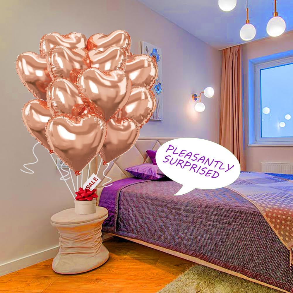 Rose Gold Heart Balloons，18 Inch Foil Mylar Love Heart Shaped Balloons for Anniversary Wedding