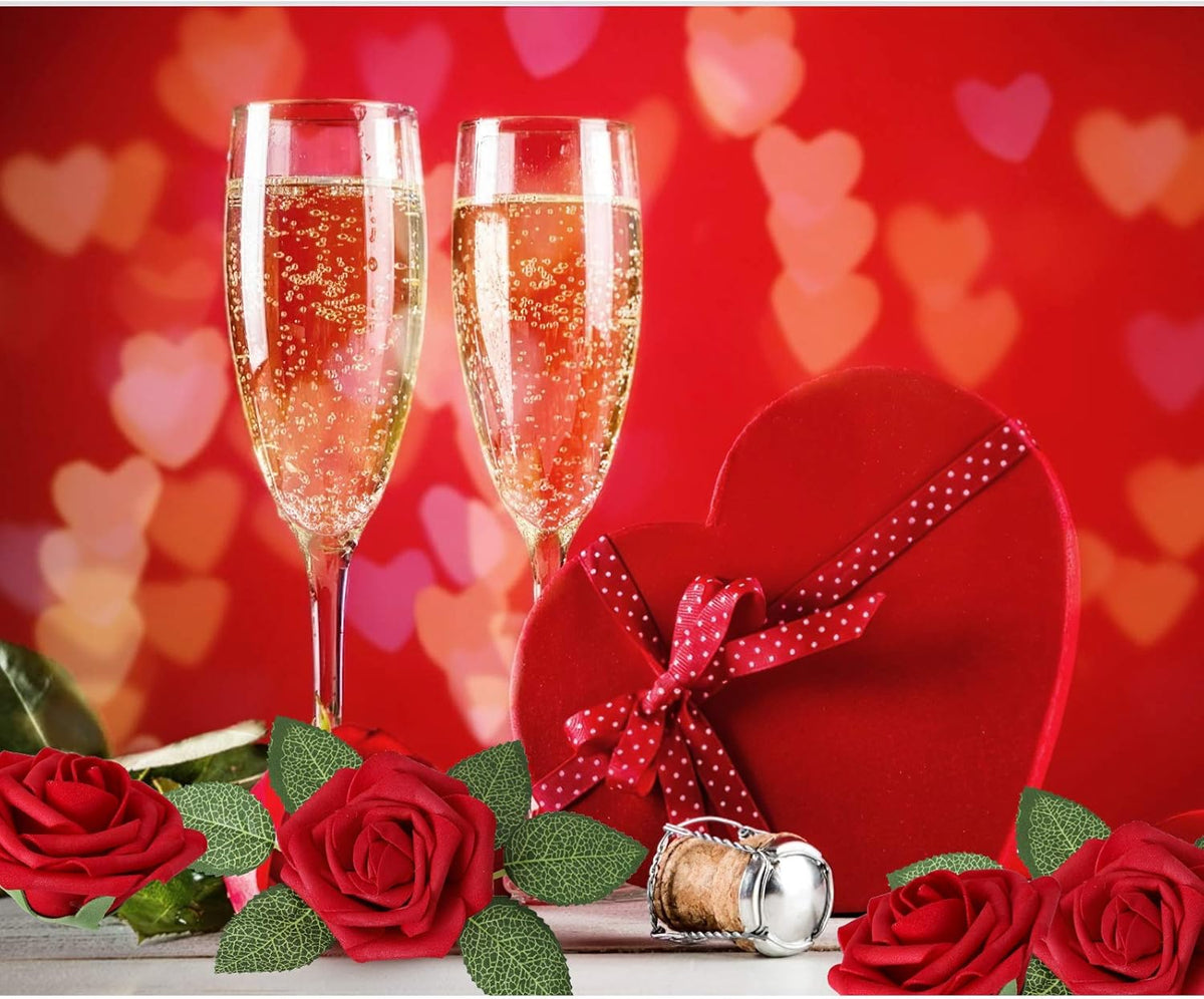 AmyHomie Artificial Flower Dark Red Rose 25pcs Real Looking Fake Roses w/Stem for DIY Wedding