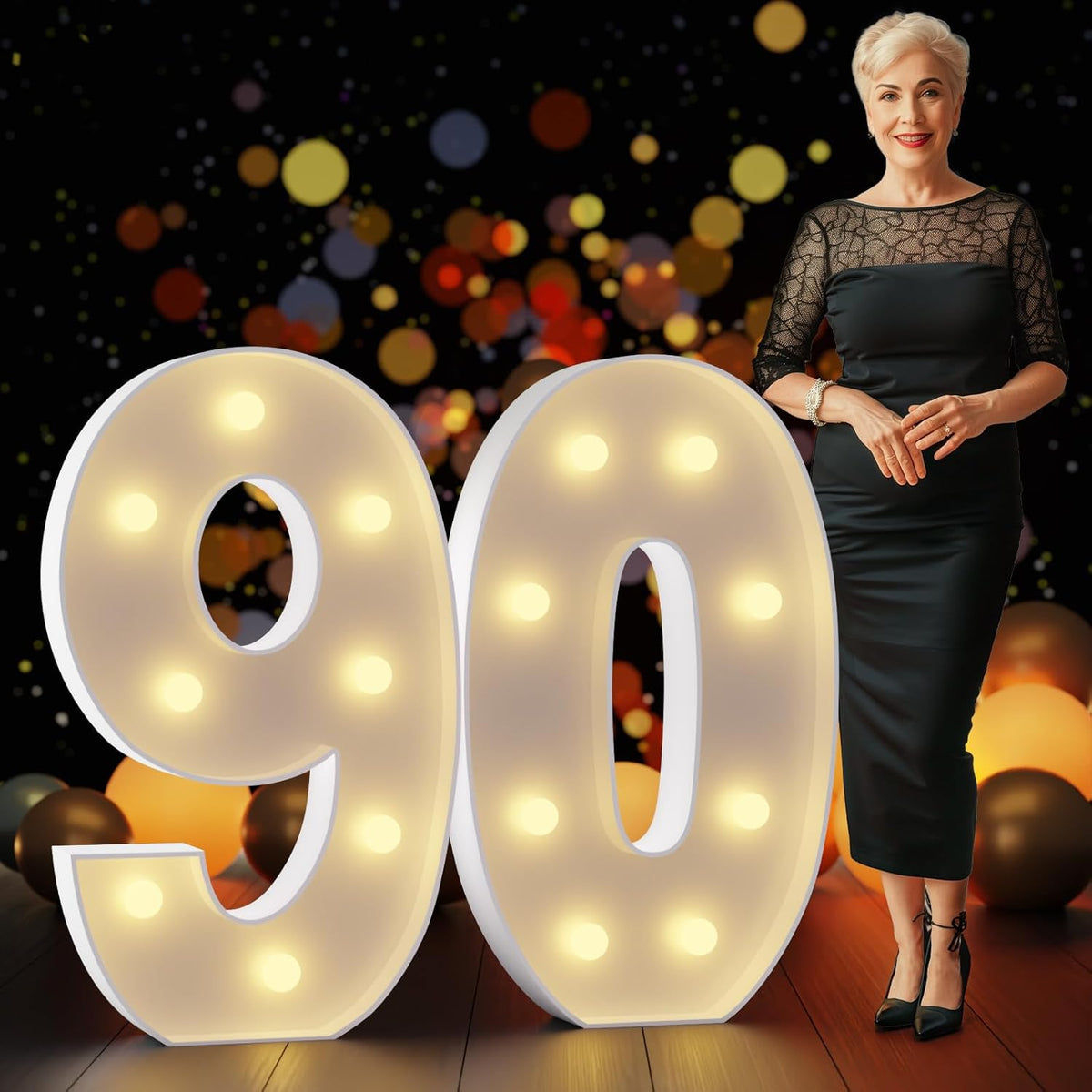 Marquee Numbers 3 Feet Tall Large Light Up Numbers 90th Birthday Decorations Women Men Big Yellow