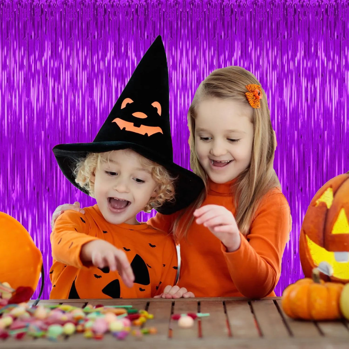 5 Pack Purple Backdrop Tinsel Streamers Foil Fringe Backdrop Halloween Party Decorations Purple