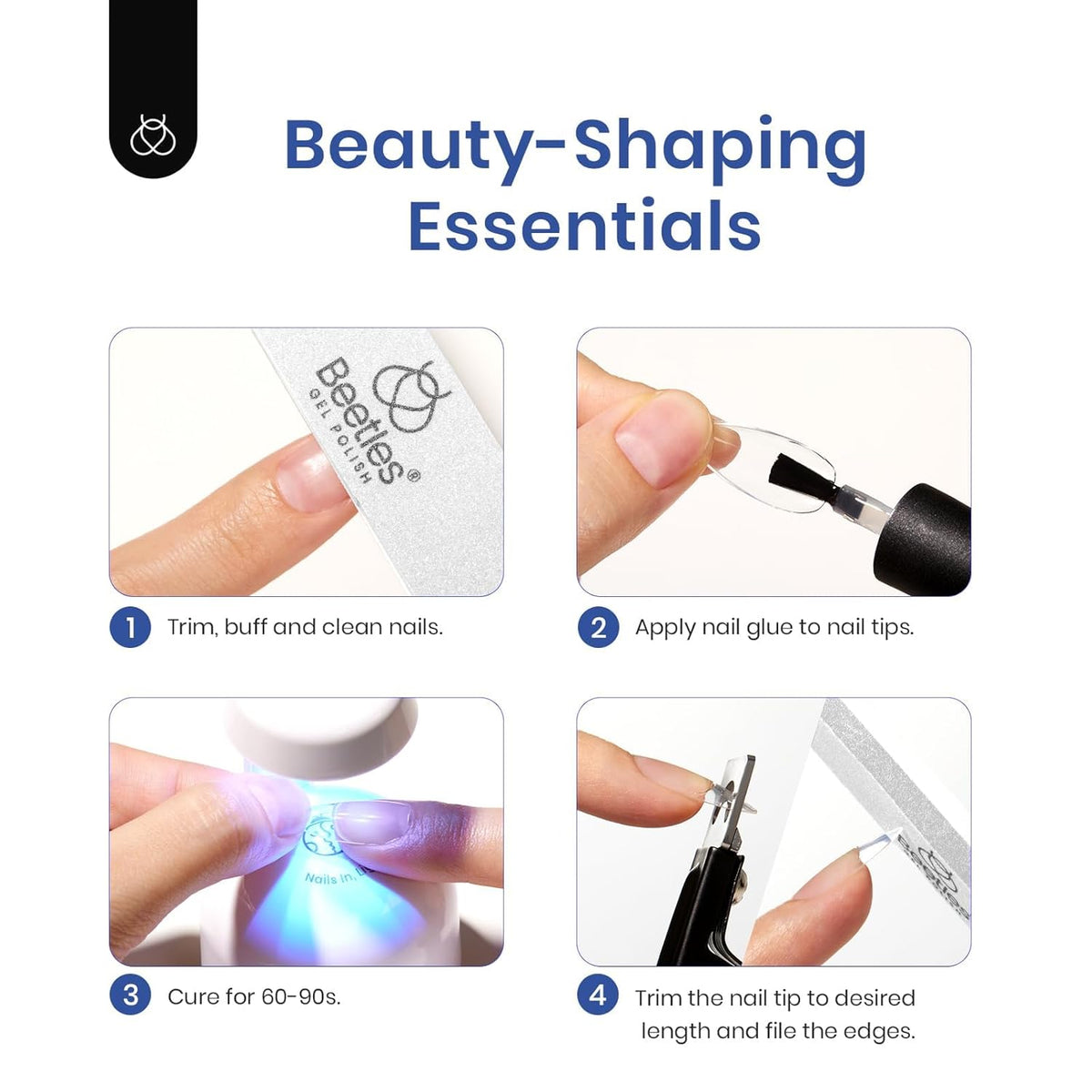 Beetles Soft Gel Nail Kit Medium Coffin Easy Nail Extension Set 5 In 1 Nail Glue Base Coat with Pre