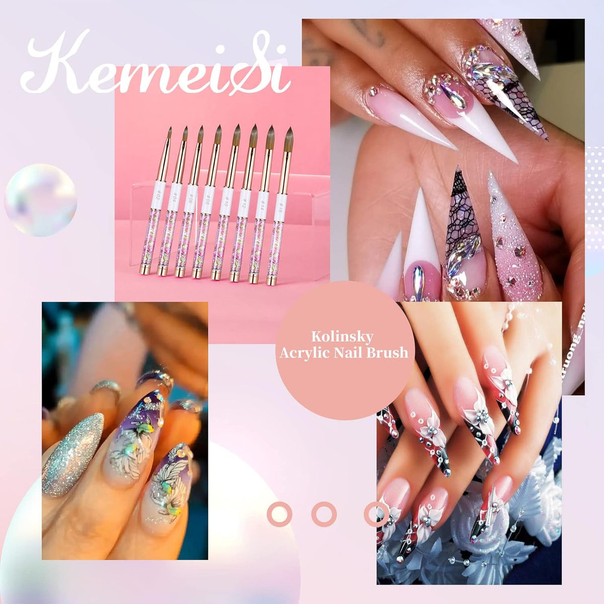 Acrylic Nail Brush Size 14,KEMEISI 100% Pure Kolinsky Nail Art Brushes Sturdy Handle Oval Shaped