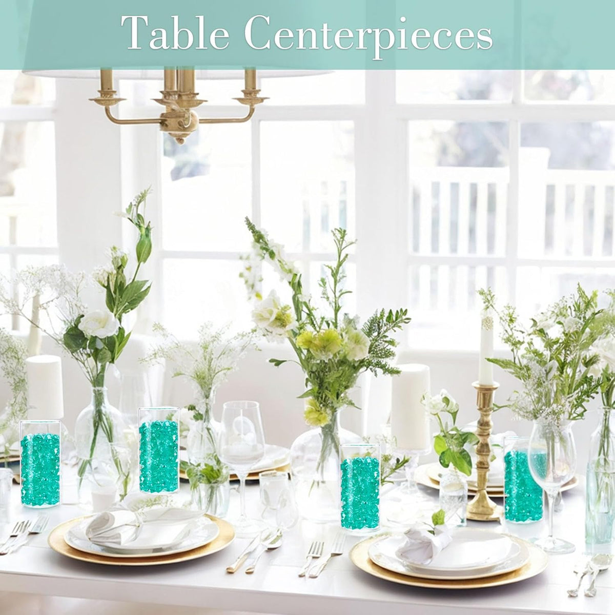 DomeStar Teal Fake Ice Rocks, 150PCS Acrylic Gems Crystals Plastic Shamrock Diamonds Centerpiece
