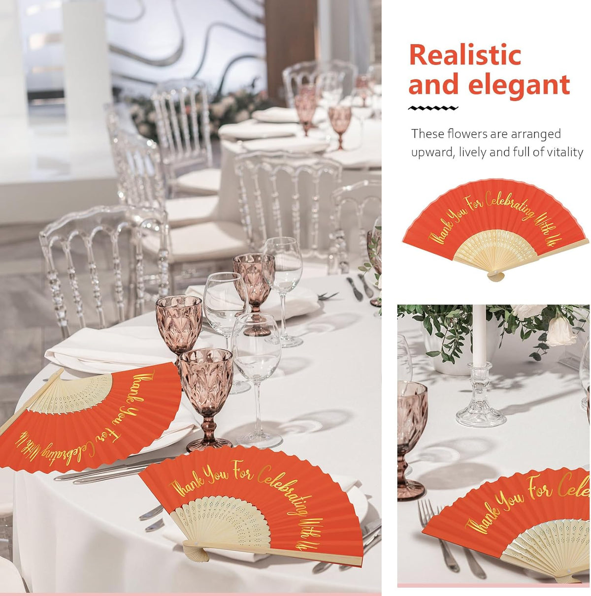 Jetec 50 Pcs Wedding Fans for Guests Bulk Silk Hand Fans Handheld Folded Thank You for Celebrating