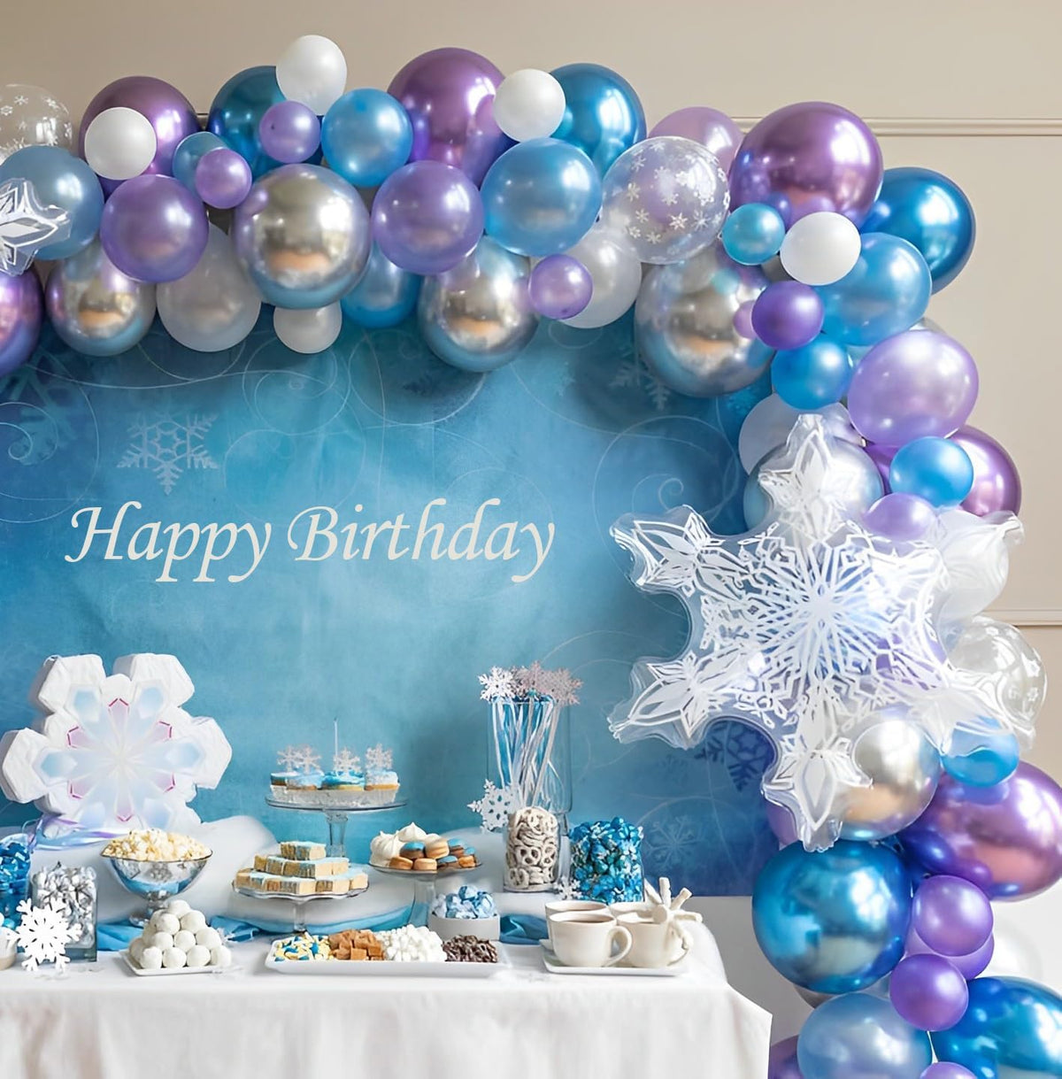 Purple and Blue Party Balloons Kit, 50pcs Blue Silver Purple Balloons 12 Inch Snow Balloons for