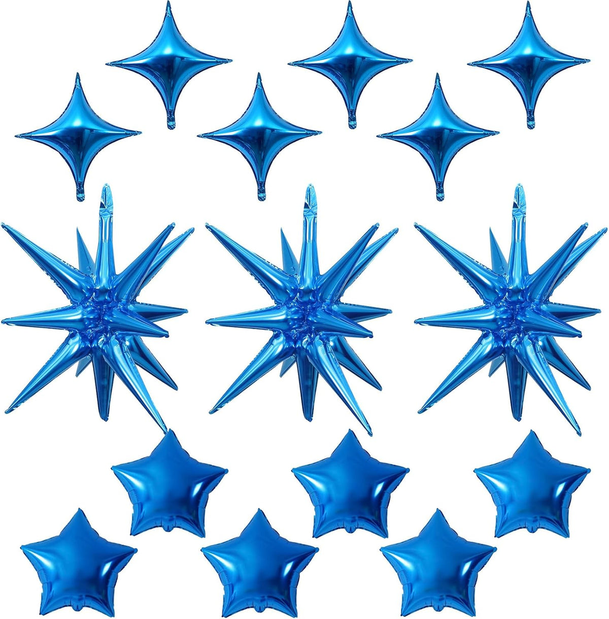 Blue Star Balloons, 22in Large Star Balloons Foil 10in 4-Pointed & Blue Pentagram Balloon for