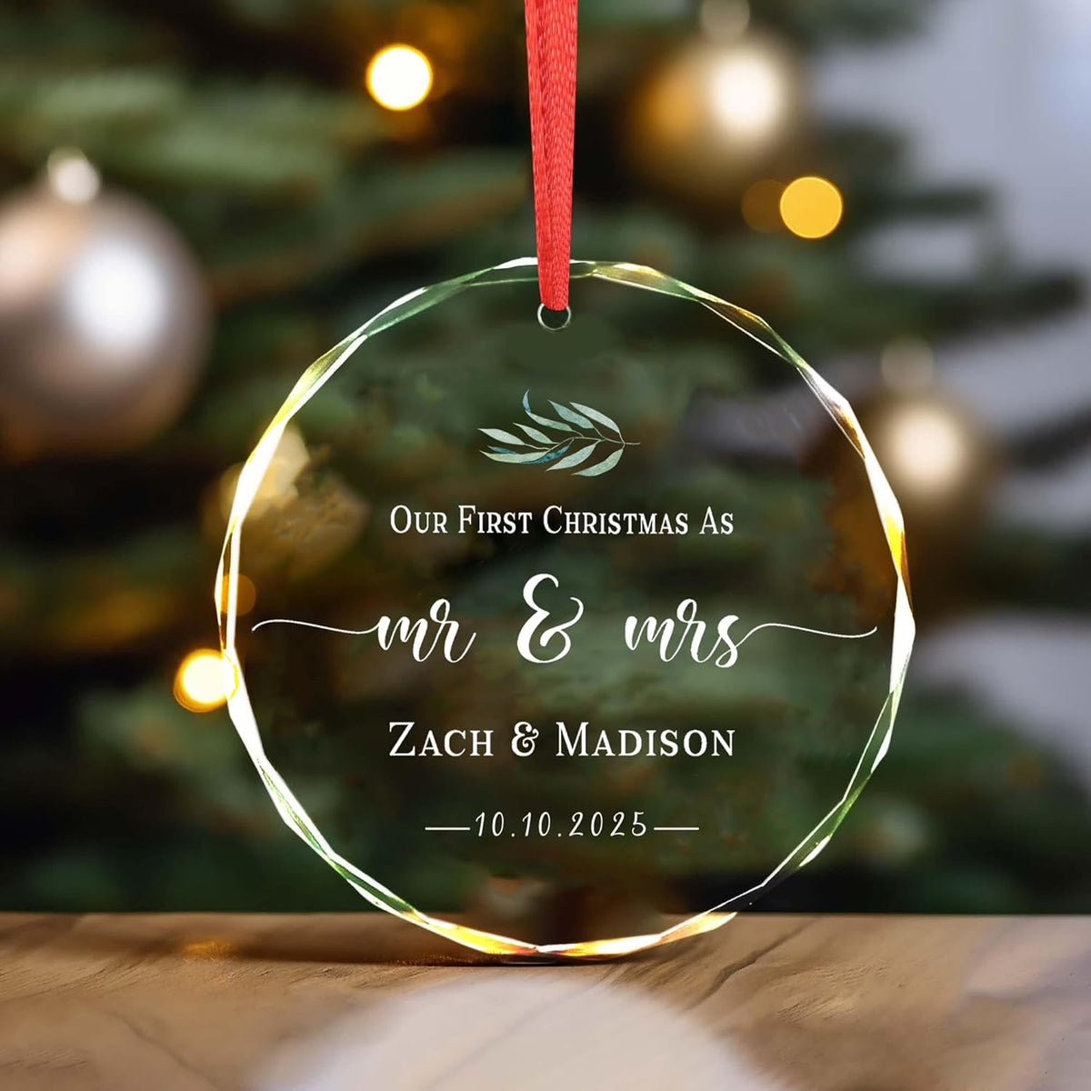 Personalized Glass Ornament 2025 for Married Couples with Name, Custom Wedding Keepsake Gift for