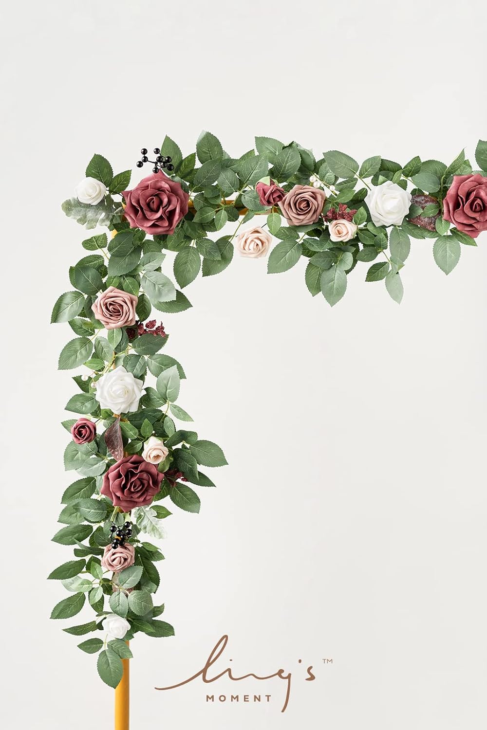 Ling's moment 5FT Artificial Flower Garland Fake Rose Eucalyptus Garland Arch Flowers Vine for