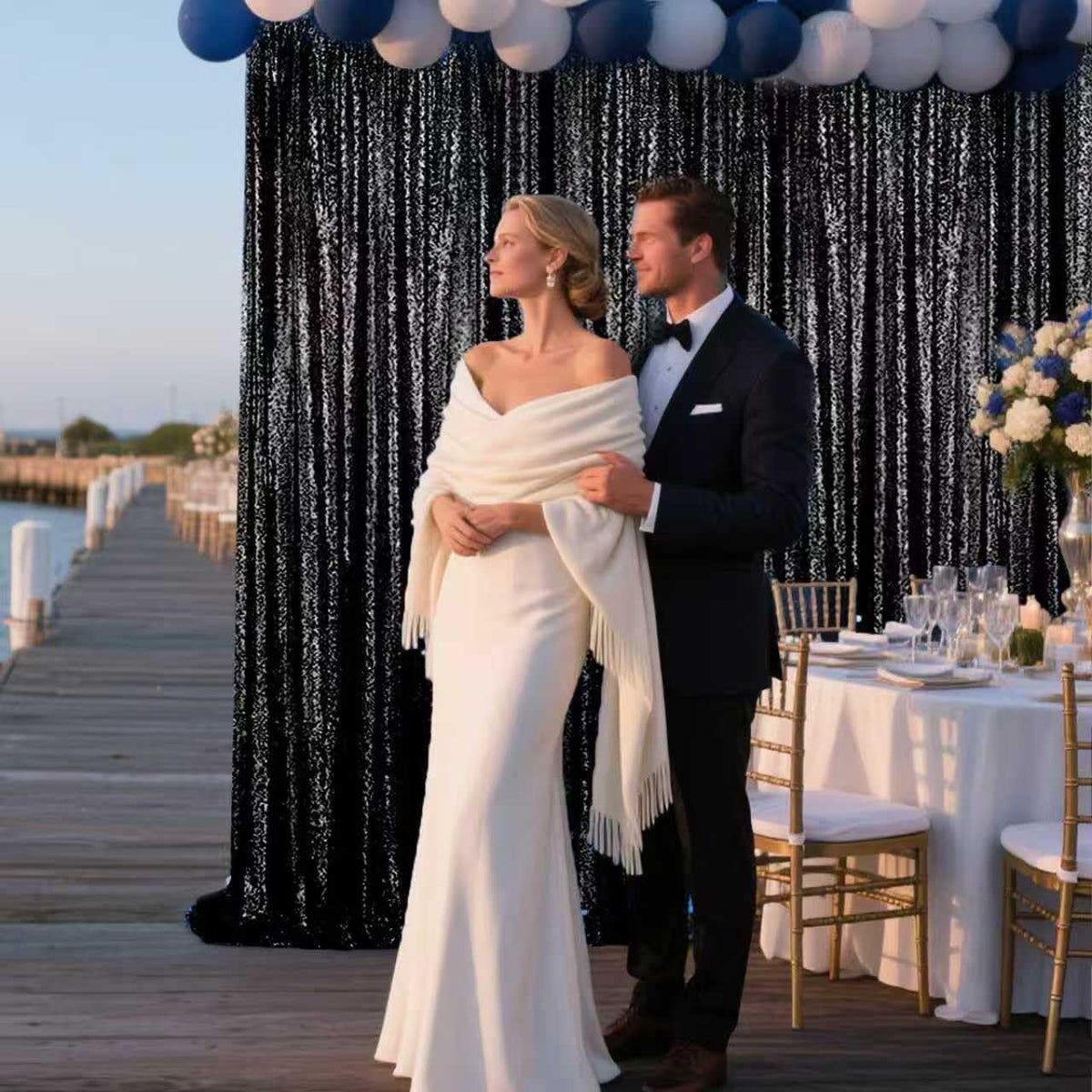 Black Sequin Backdrop Curtain 4 Pieces 2FTx8FT Glitter Photography Backdrop for Party Wedding