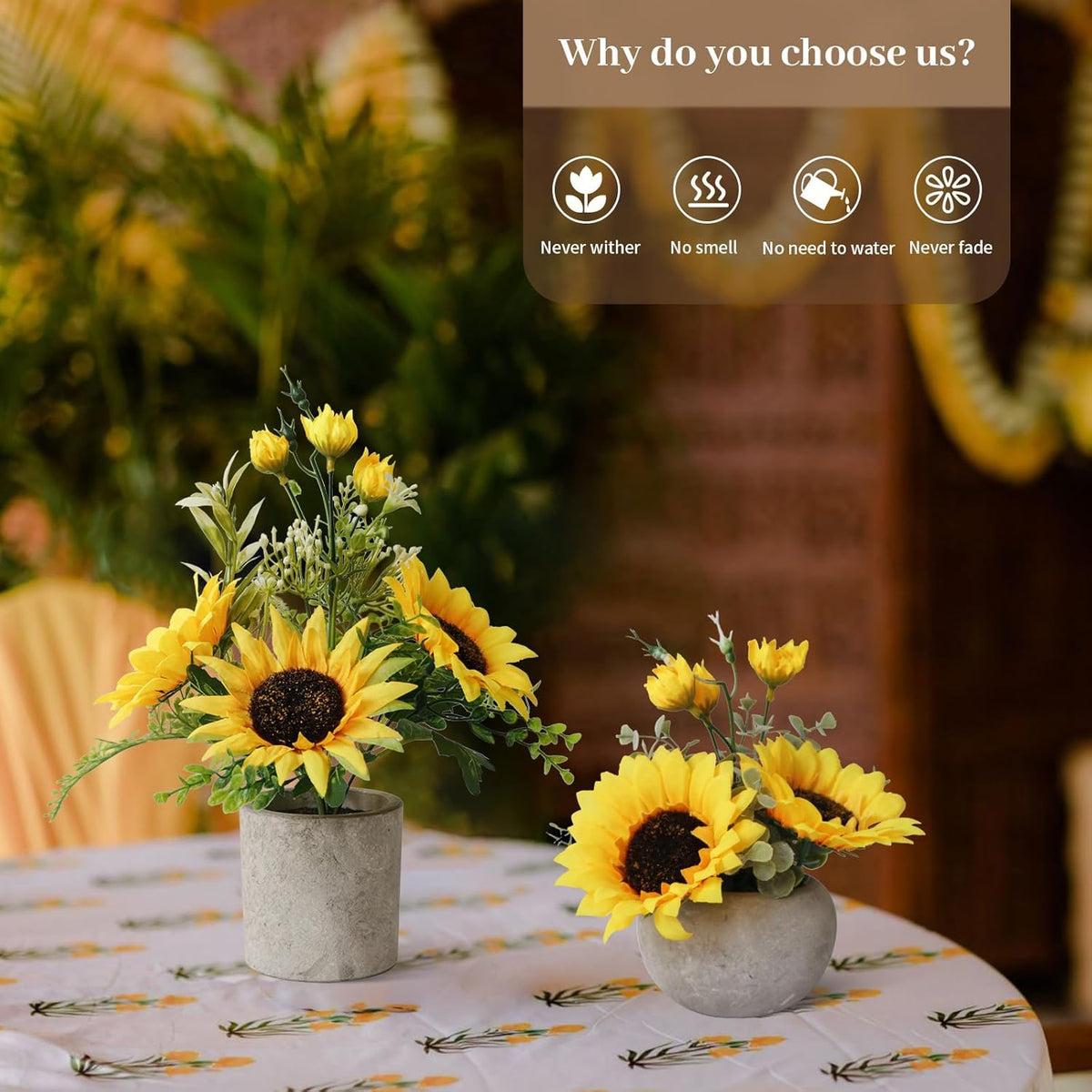 Leftover Sunflower Artificial Flowers Pot,Sunflower Decor,Flower Centerpieces for Tables,Fake