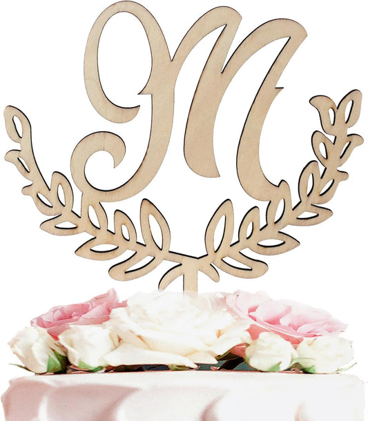 LINGTEER Personalized Inital Letter M Wooden Cake Topper Perfect for Birthday Rustic Wedding