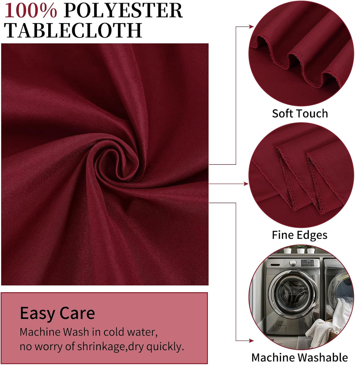 10 Pack Burgundy Round Tablecloths - 90 Inch, Polyester Table Cover, Stain and Wrinkle Resistant