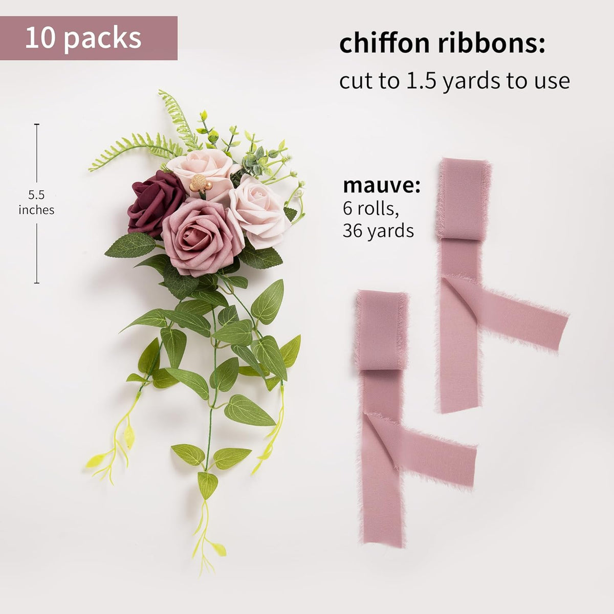 DORIS HOME Wedding Aisle Decorations Mauve Pew Flowers Set of 10 for Wedding Ceremony Party Chair