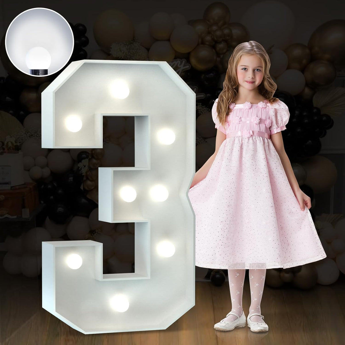 Marquee Numbers 3 Feet Tall Big Light Up Numbers 3rd 13th 30th Happy Birthday Decorations Girl Boy