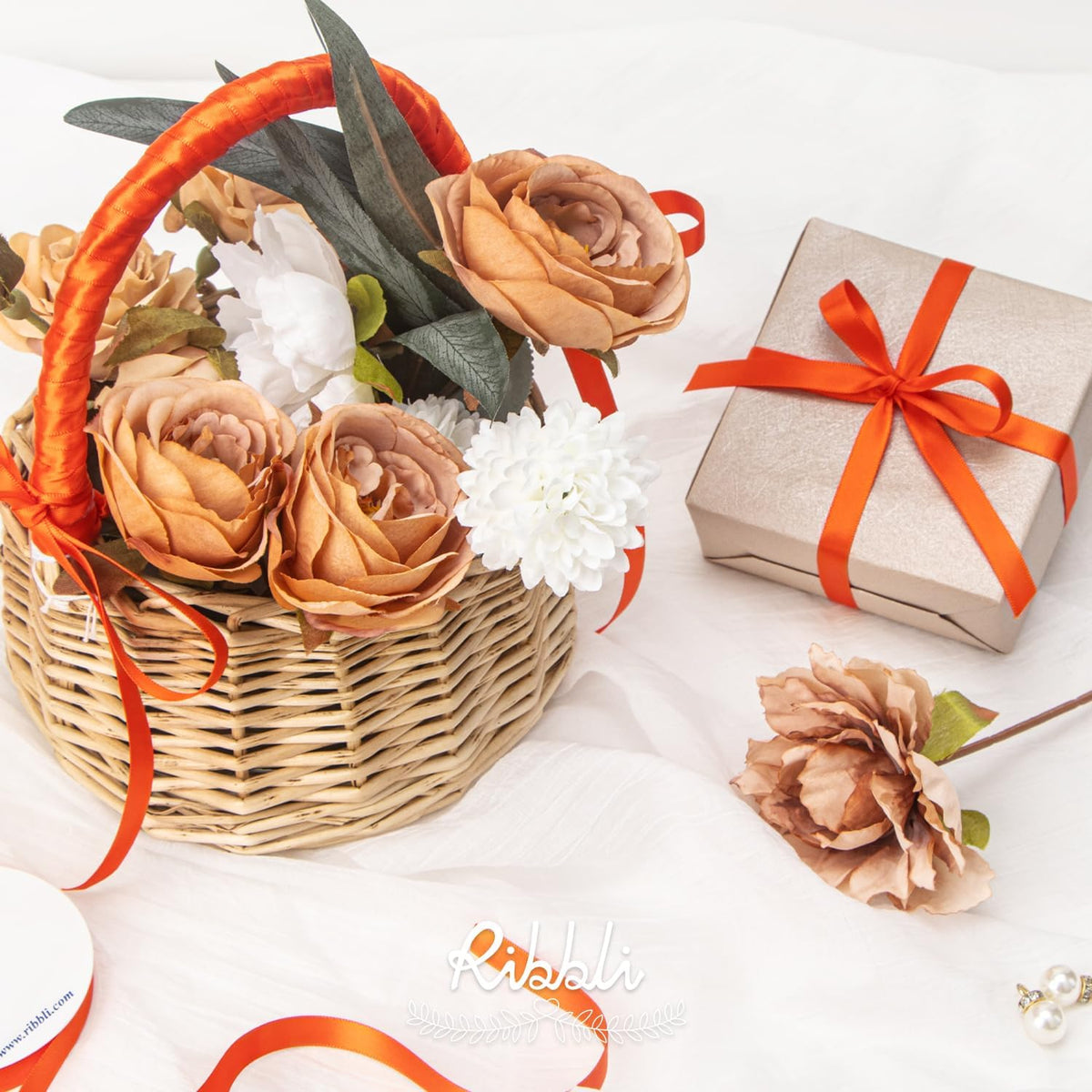 Ribbli Double Faced Torrid Orange Satin Ribbon,3/8” x Continuous 25 Yards,Use for Bows Bouquet,Gift