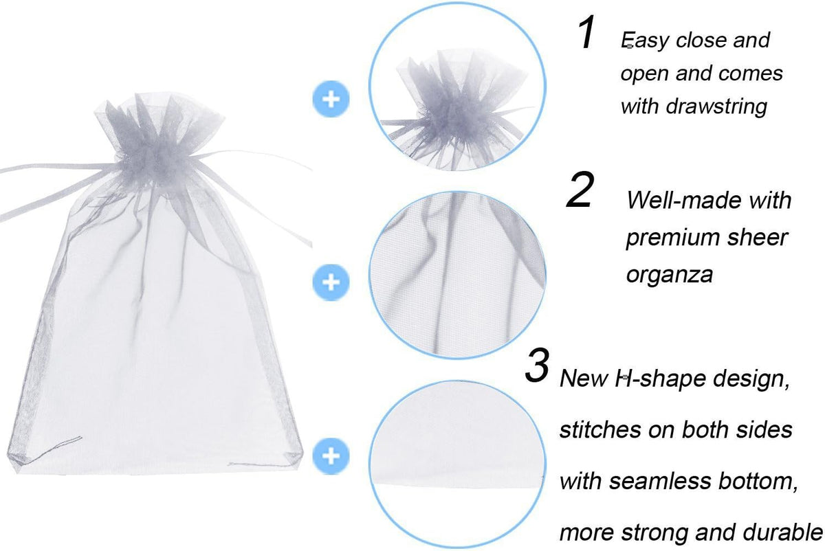Wudygirl 100pcs Sheer Grey Organza Bags 5 x 7 Inch with Drawstring Transparent Jewelry Pouches