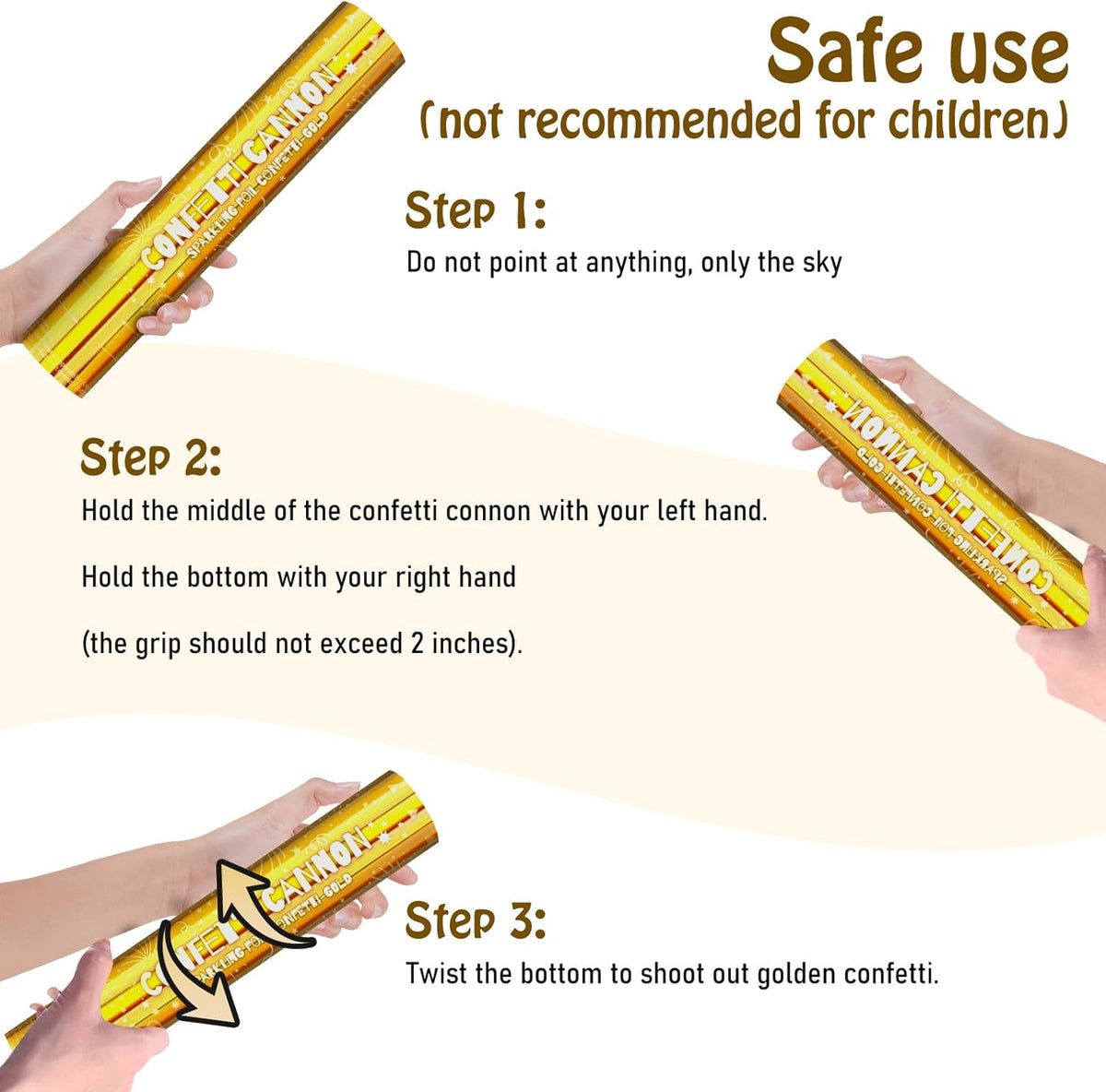 5 Pack Confetti Poppers gold– 12 Inch Confetti Blaster for Birthday, Graduation, and New Year’s Eve