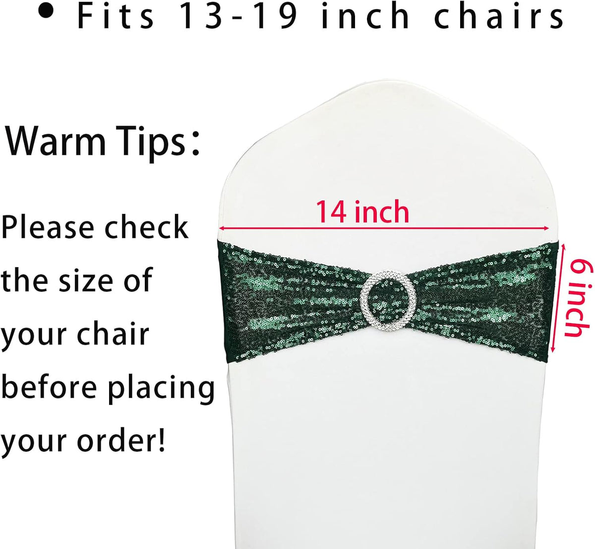100 Pcs Chair Sashes Sequin Stretch Chair Bands Dark Green Spandex Polyester Bows for Party Hotel