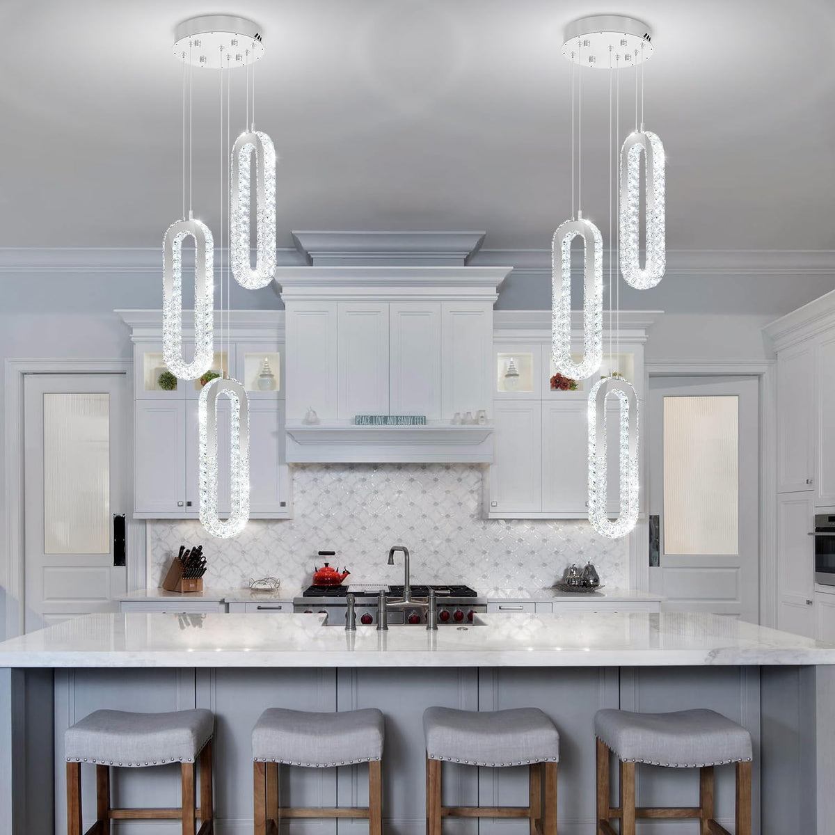 3-Light Modern Pendant Light for Kitchen Island Crystal Ring Chandelier Silver LED Pendant Lighting