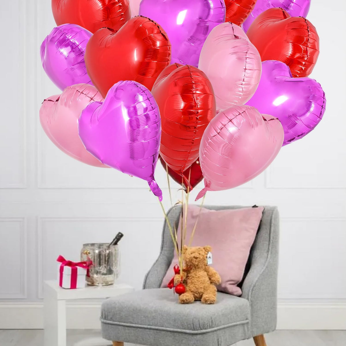 TONIFUL 30Pcs 18 Inch Heart Balloons Valentine’s Day Red Pink Hot Pink Heart Shape Foil Mylar