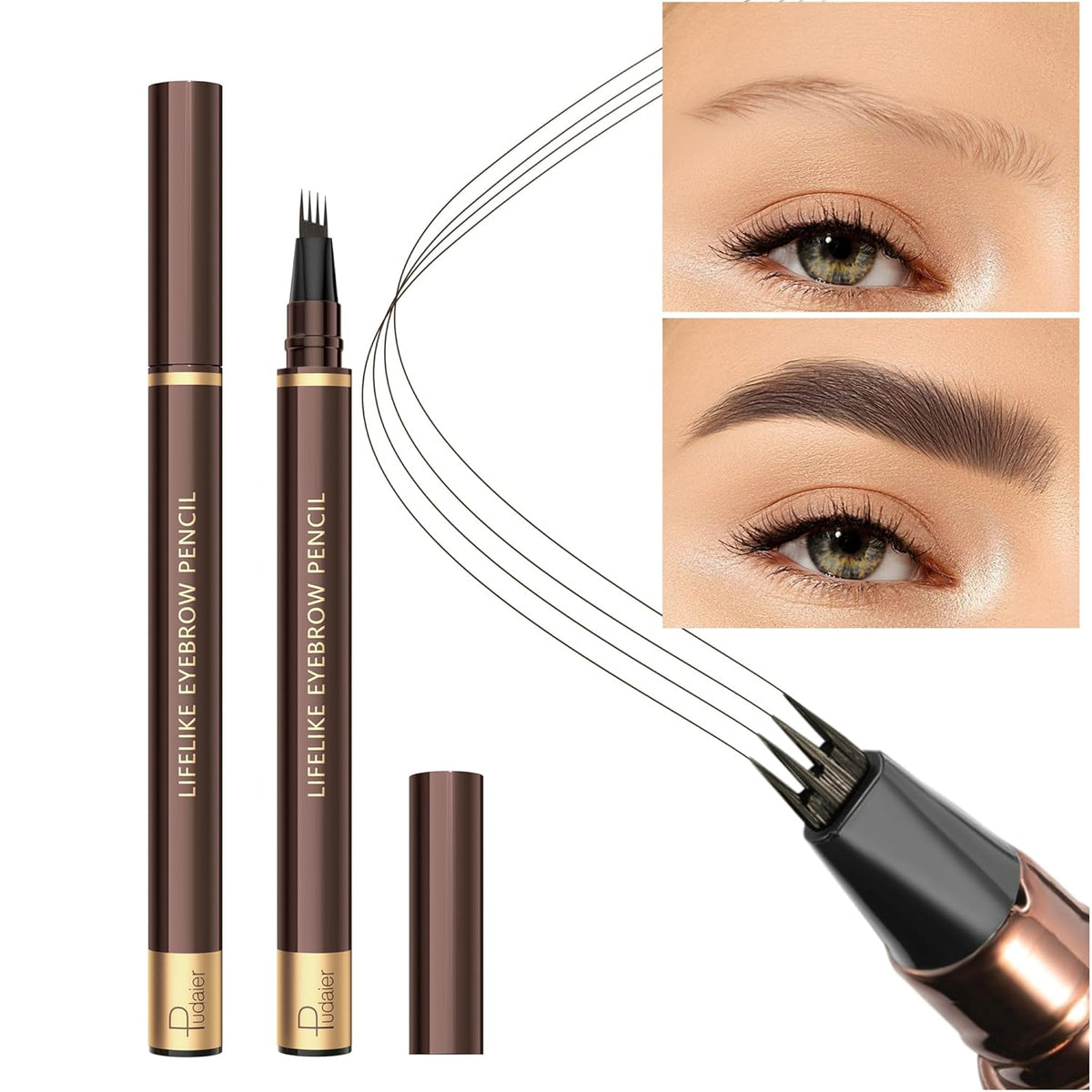 2 Pack Eyebrow Pen, Waterproof Microblading Eyebrow Pencil, 4 Tip Precise Eye Brow Makeup Pen for
