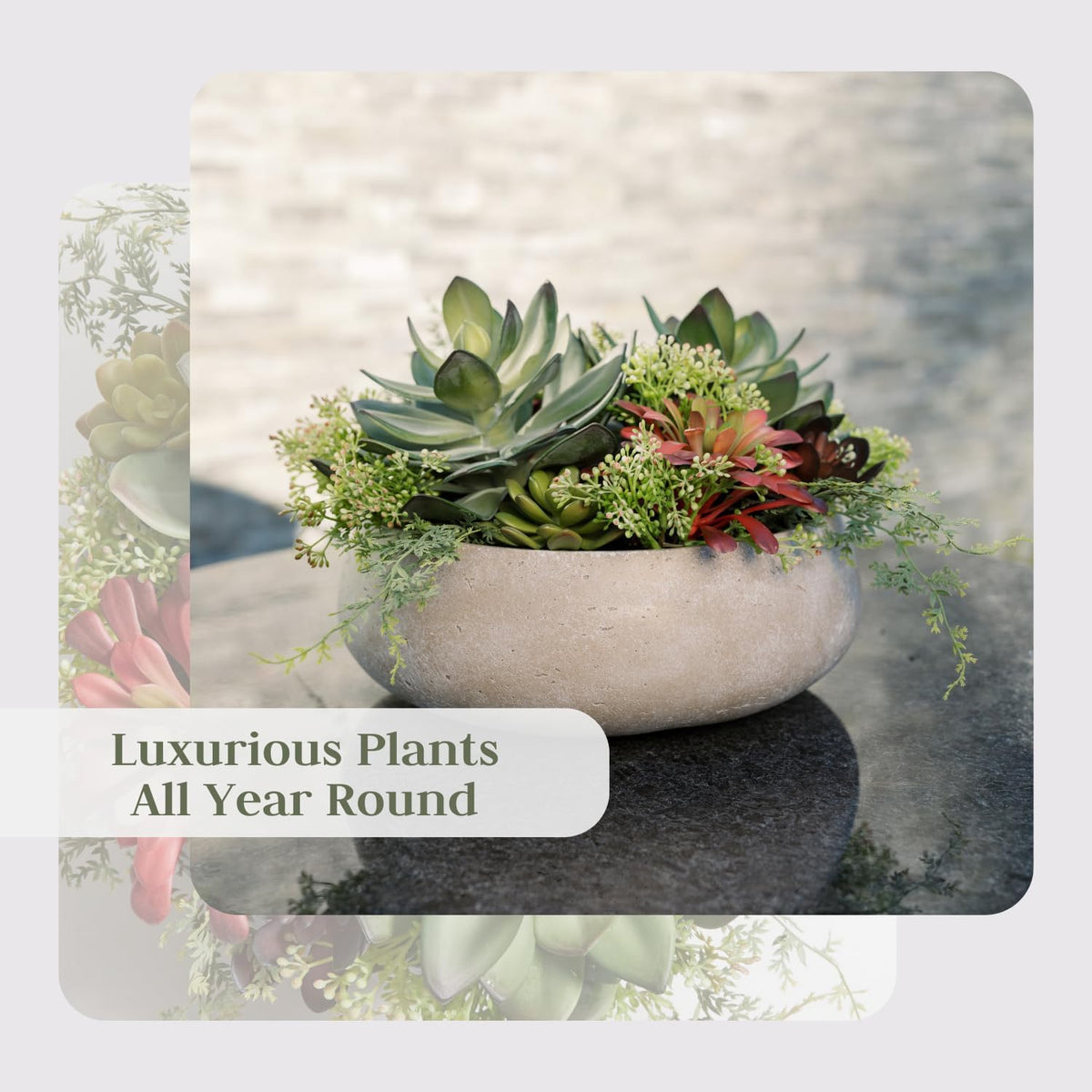 Round Faux Succulent Arrangement, 14" Premium Artificial Indoor Plant Enhances Interior Design