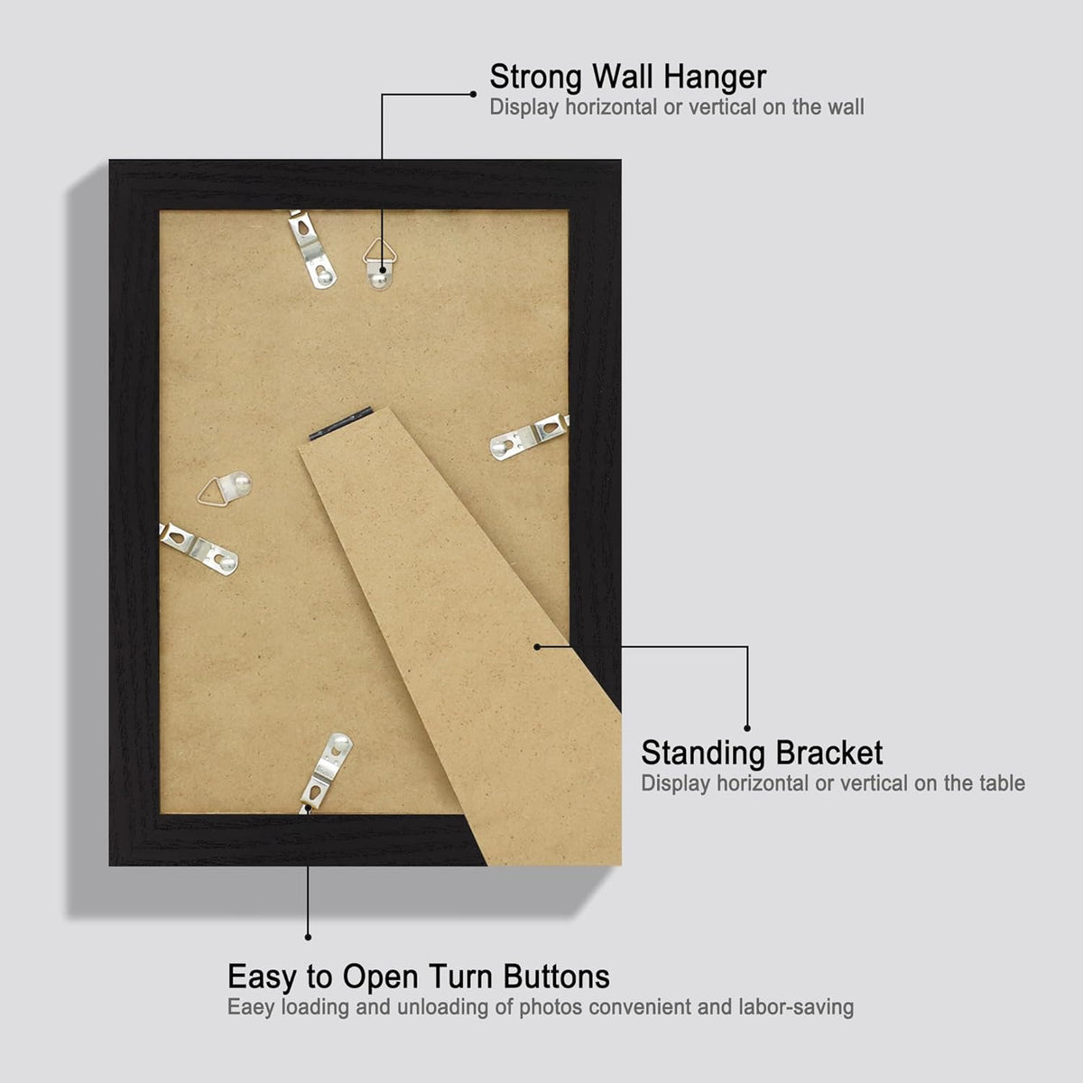 6x9 Picture Frame Set of 4, Black Frame with High Definition Glass, Wood Rustic 6 x 9 Photo Frames