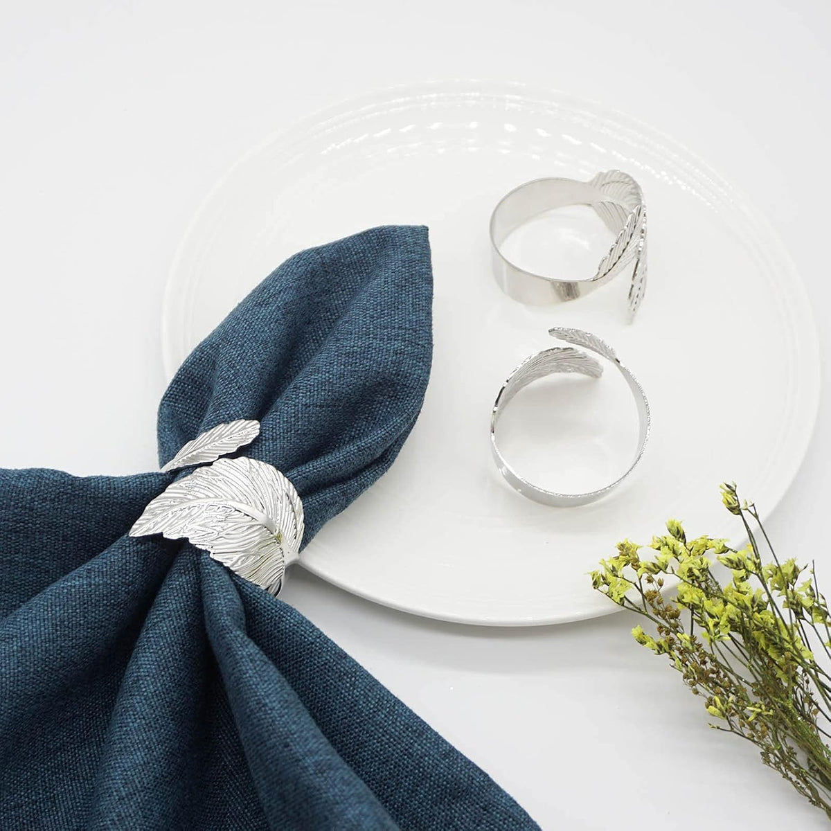 Silver Leaf Napkin Rings Set of 12, Leaves Napkin Rings for Table Setting, Metal Leaf Napkin Holder