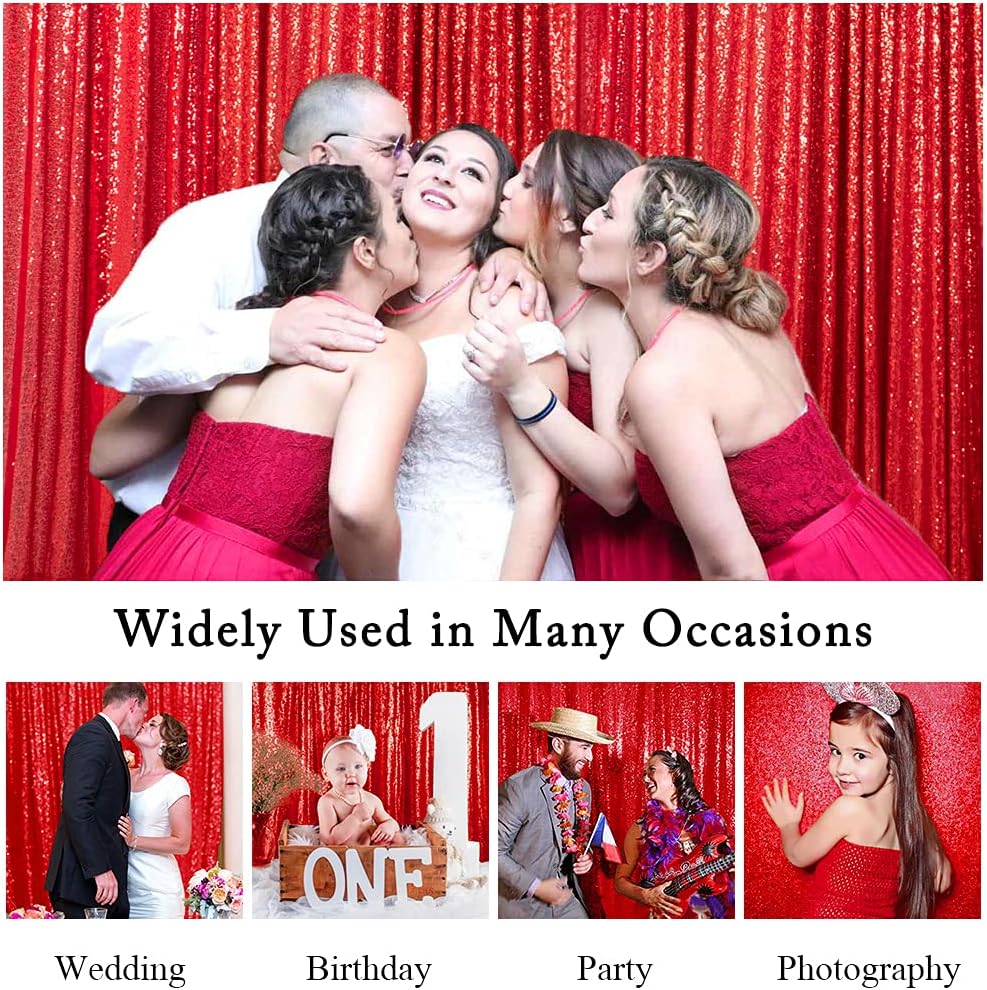 ShinyBeauty Red Sequin-Backdrop-Curtain 2Panels 5FTx10FT Glitter Wedding Photography Background