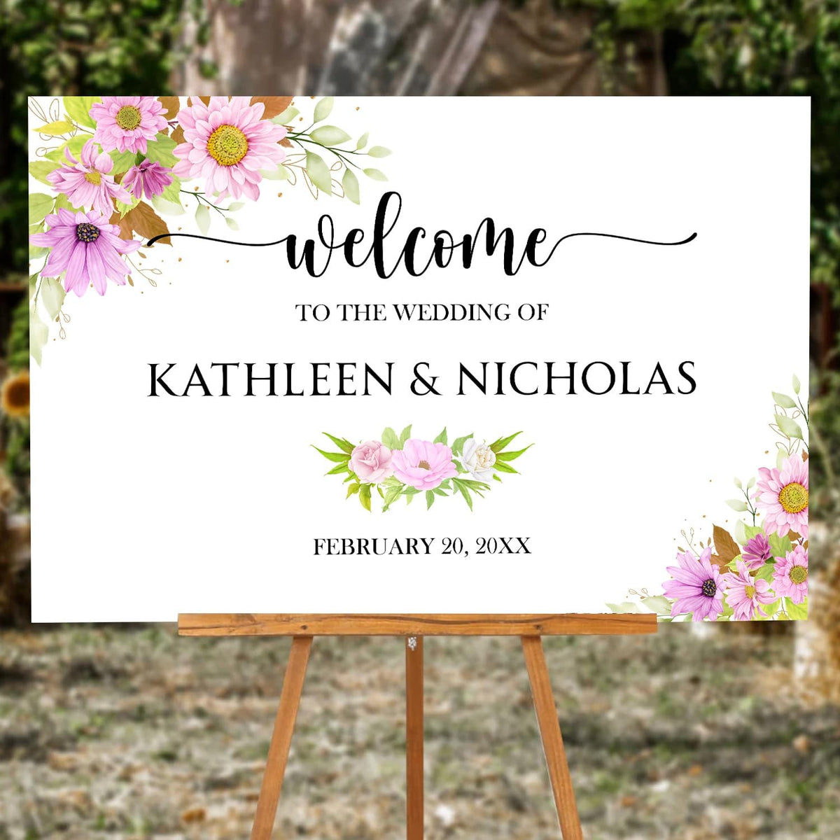 Blush Pink Floral Wedding Welcome Sign Template, Editable Printable Soft Pink Sign with Watercolor