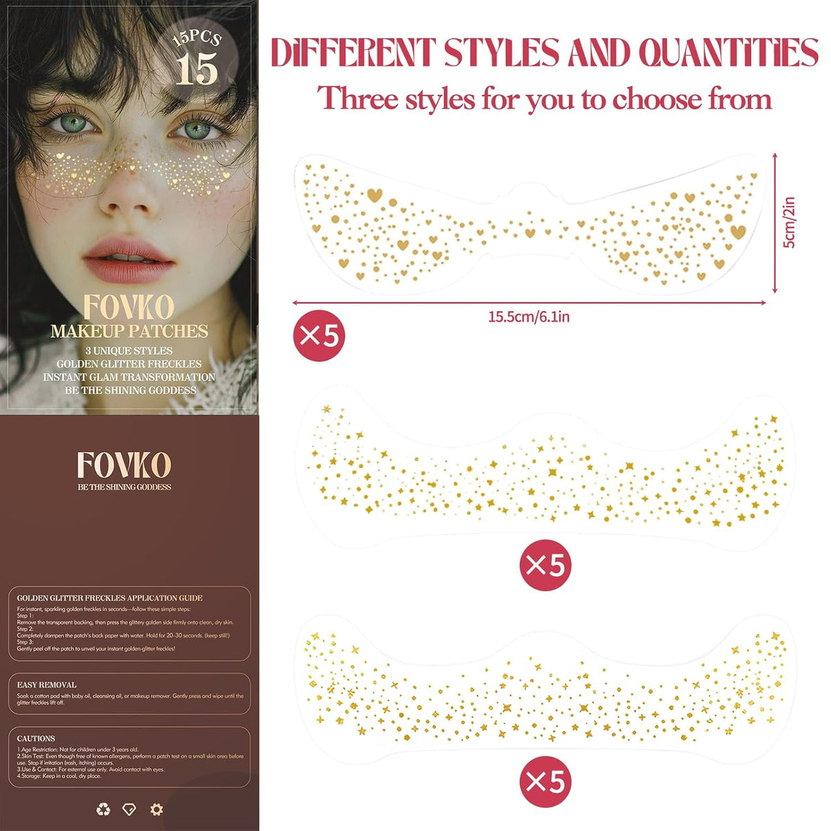 Gold Glitter Freckles Face Tattoo, 15 Pcs Waterproof Gold Sparkle Freckle Temporary Tattoo