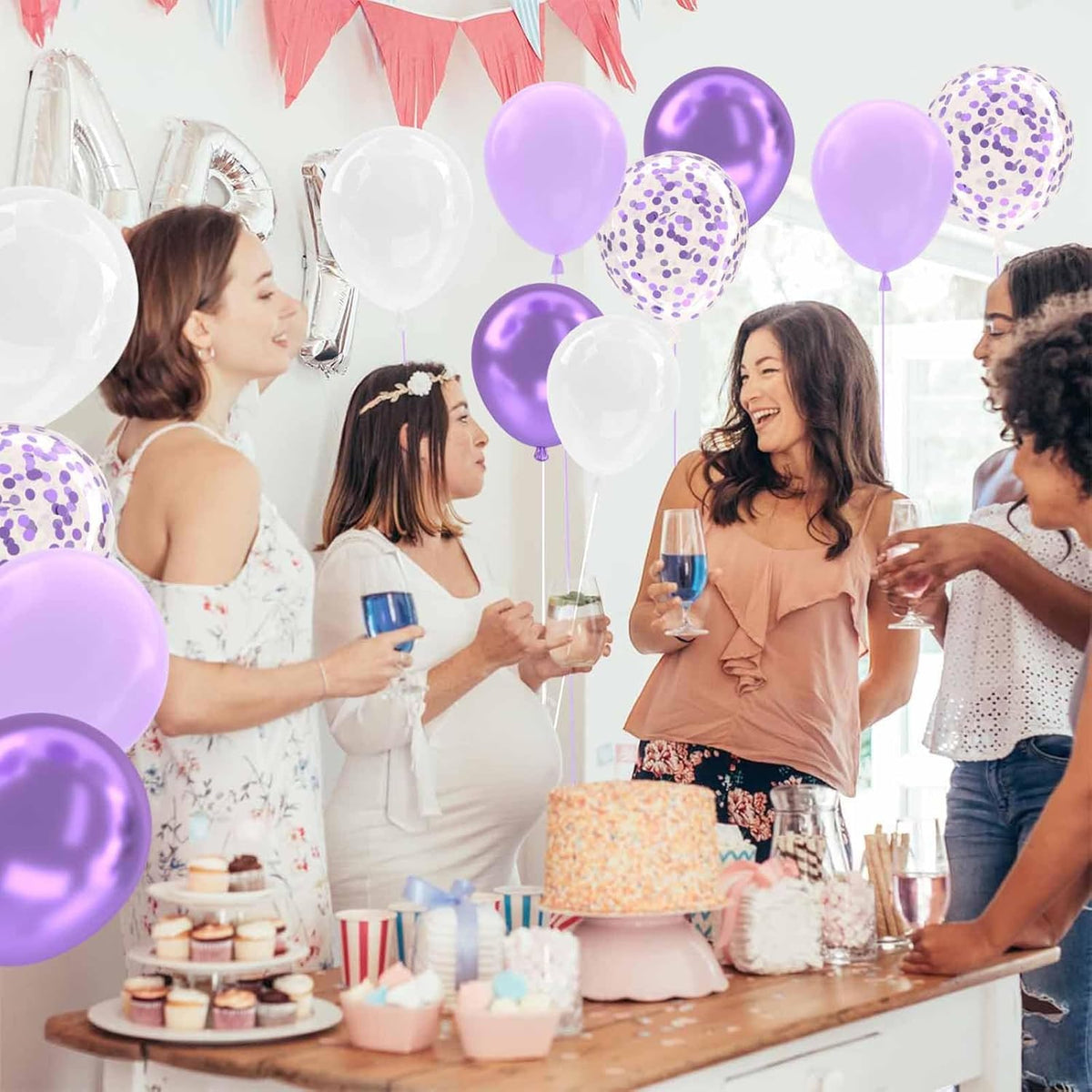 Patimate Lavender Purple Balloons Set, 50 pcs 12 inch Metallic Purple Lavender Lilac Confetti Latex