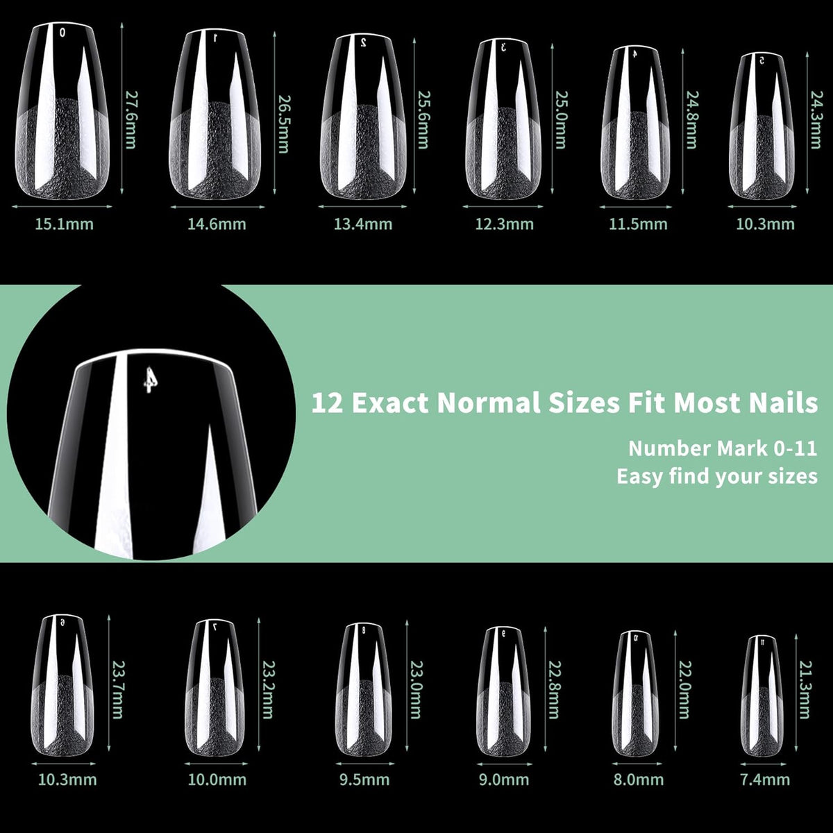 Medium Coffin Nail Tips, 216pcs Acrylic Ballerina Soft Fake Nails Gel Nail Tips, Full Cover