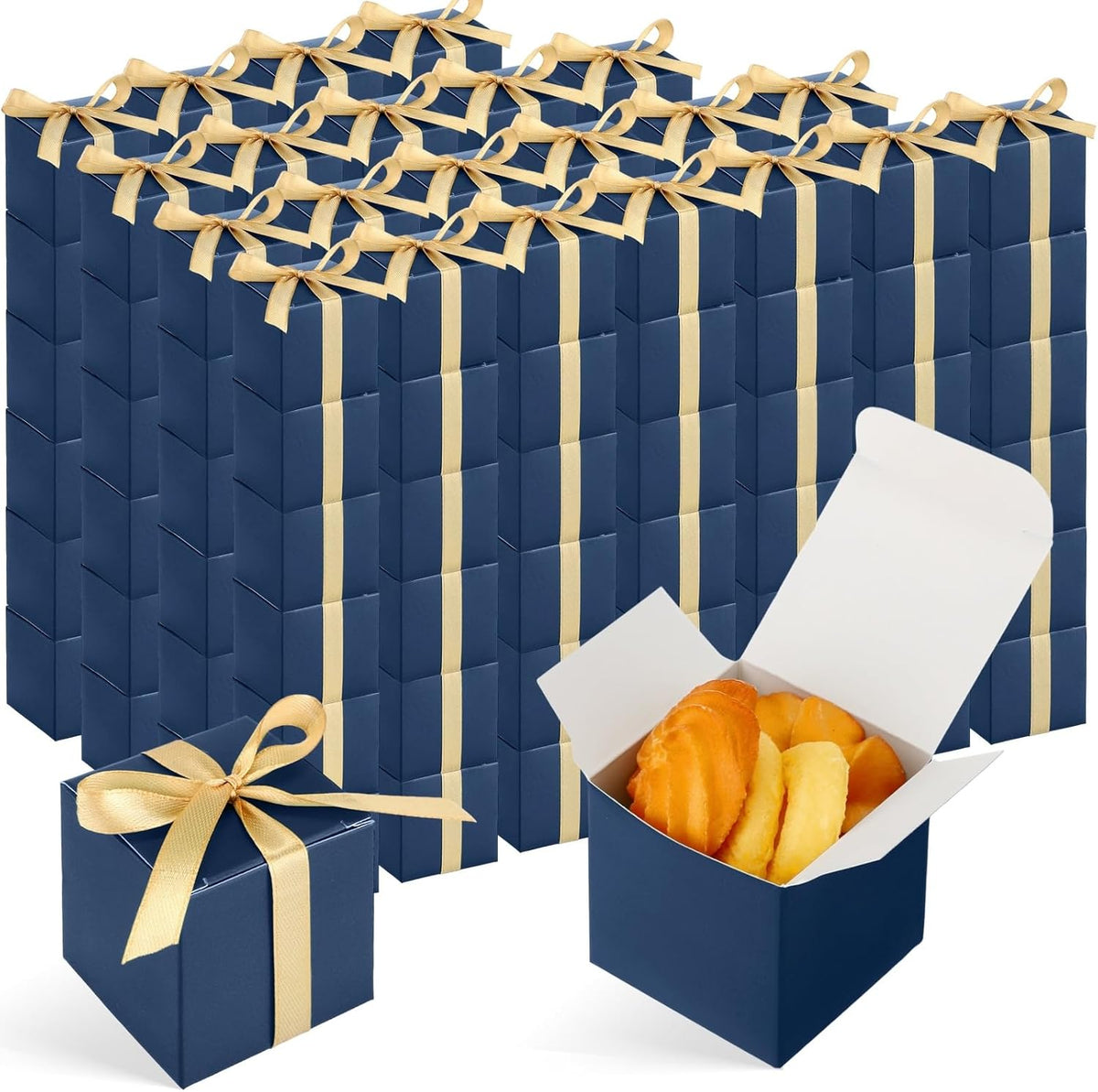 Jutom 100 Pcs Mini Favor Boxes Extra Small Candy Boxes Paper with Gold Ribbon for Christmas