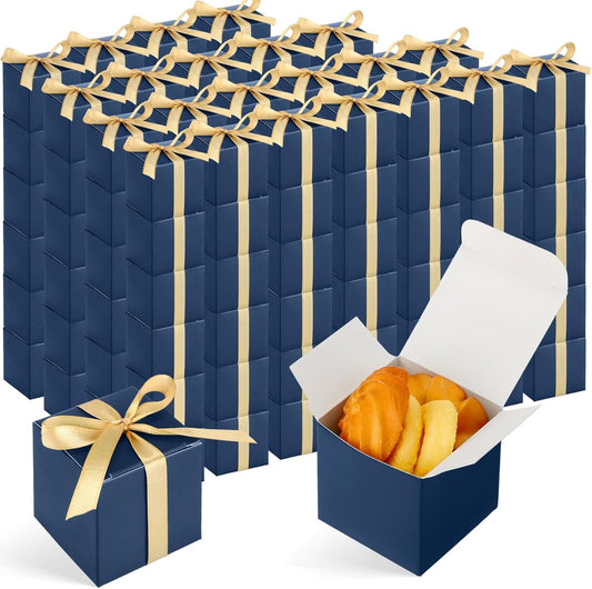Jutom 100 Pcs Mini Favor Boxes Extra Small Candy Boxes Paper with Gold Ribbon for Christmas