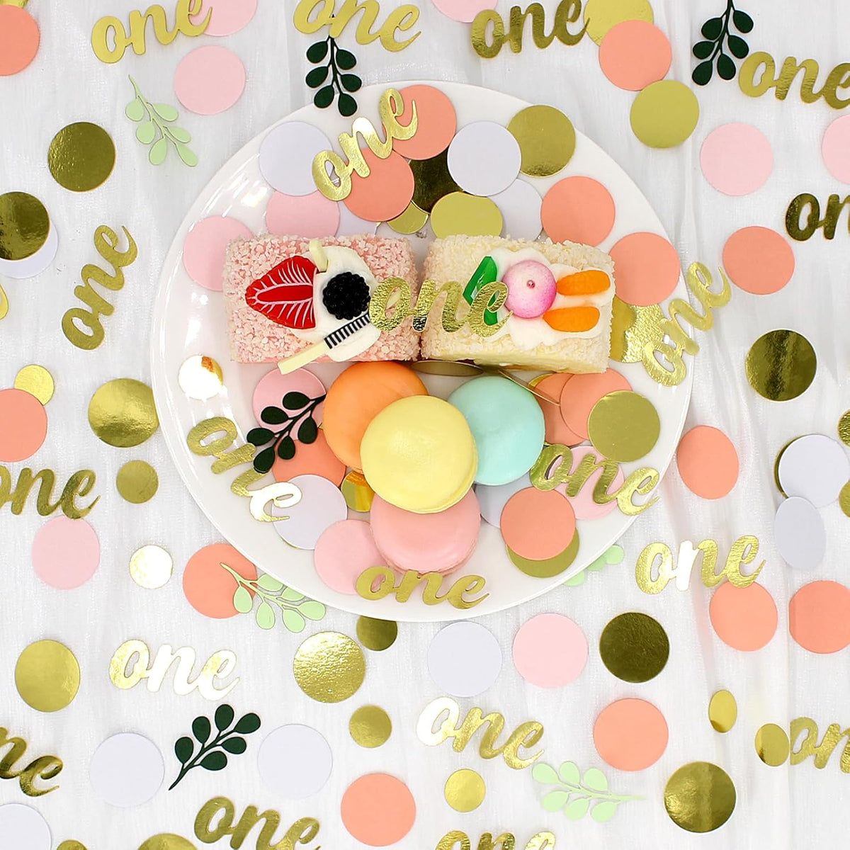 300PC Pink and Sage Green 1st Birthday Confetti First Birthday Decorations for Girl Dots Table