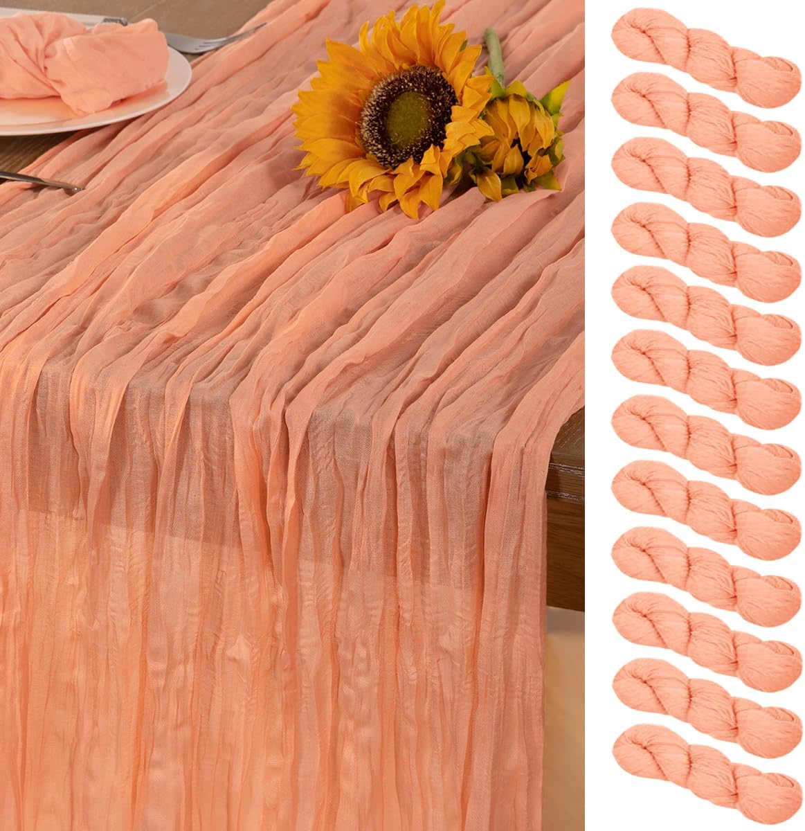 Peach Cheesecloth Table Runner 12 Pack Fall Table Runners Boho Gauze 120 Inches Cheese Cloth Fall