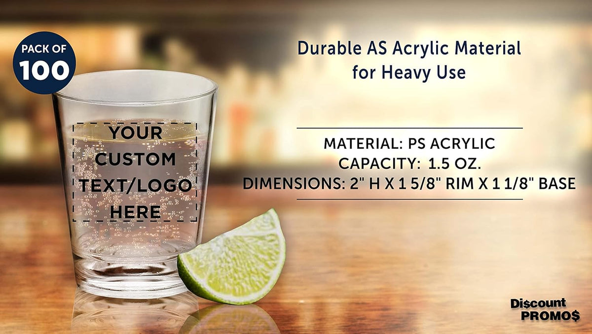 Custom Translucent Plastic Shot Glasses 1.5 oz. Set of 100, Personalized Bulk Pack - Acrylic, Great