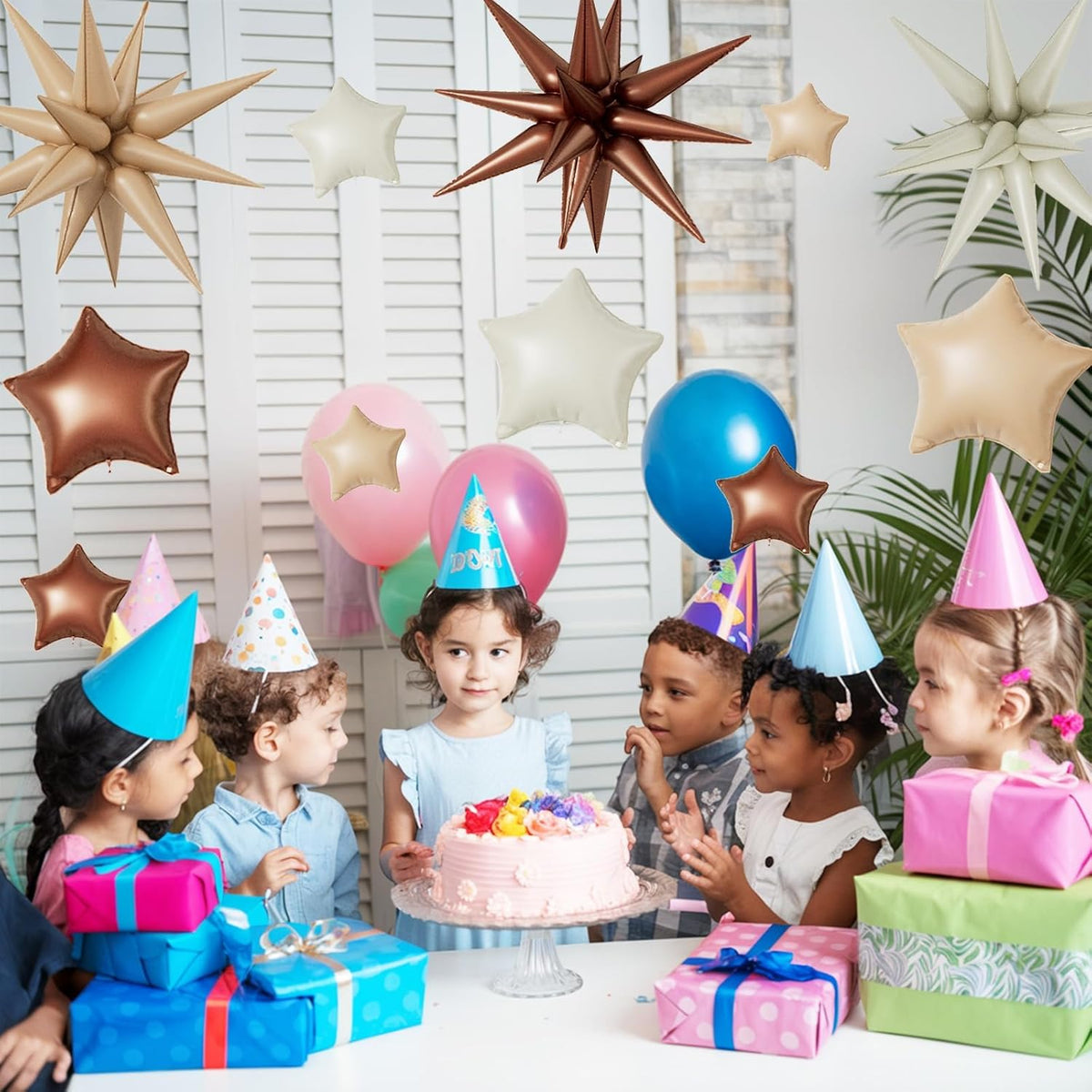 16 Pcs Cream Caramel Brown Star Balloons,22/18/10 Inch Foil Neutral Balloons, Balloon for Kids Girl