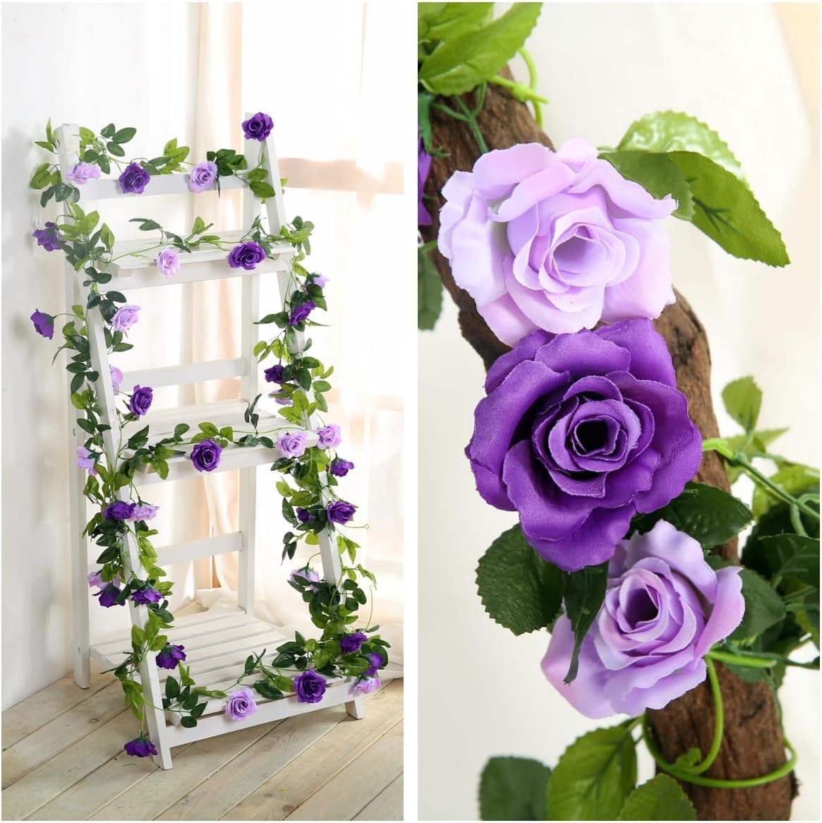 JUSTOYOU 2 Pack (15.8FT) Fake Rose Garland, Artificial Roses Vines Flower Garland Hanging Floral