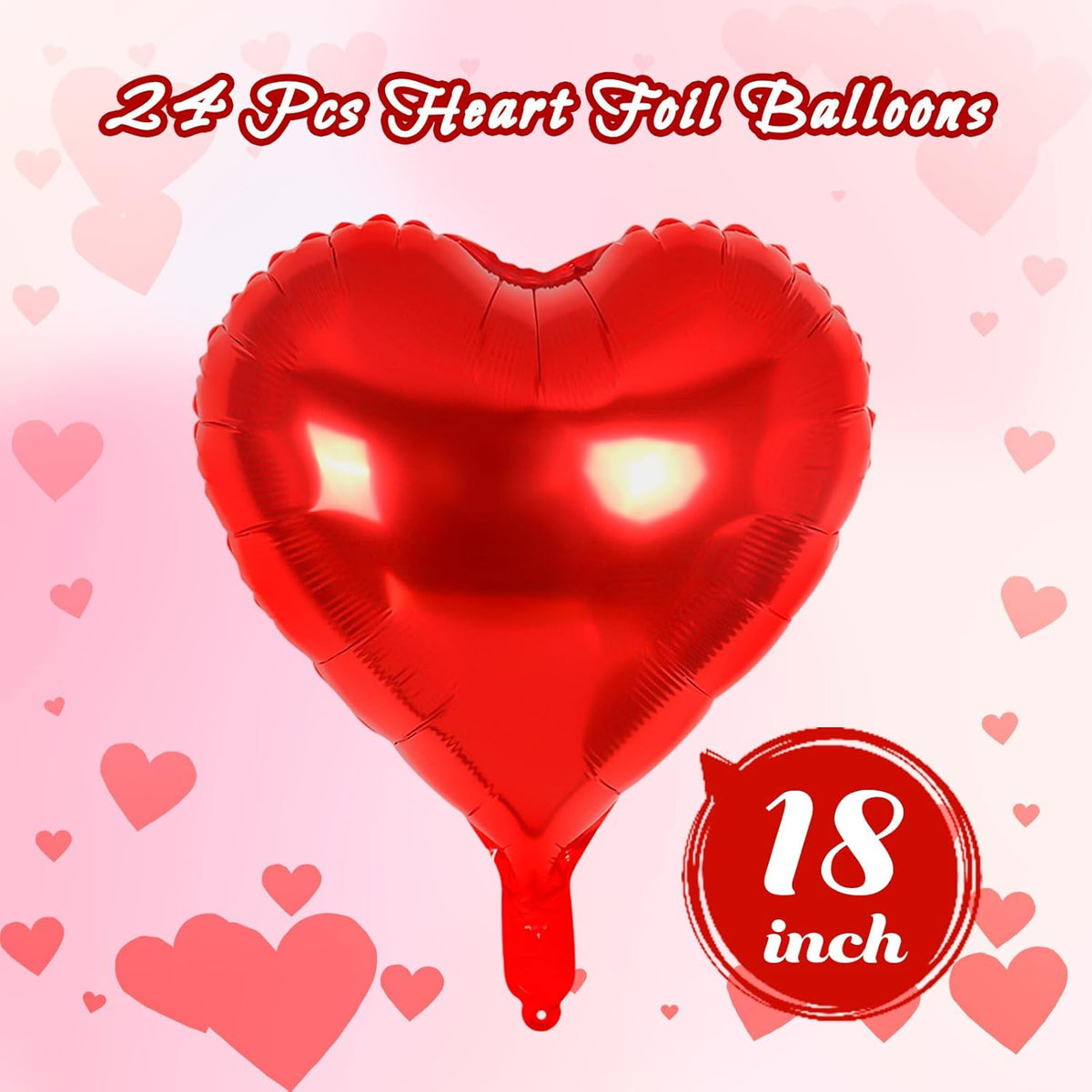 24 Pcs Red Heart Balloons,18 inch Heart Shape Foil Balloons Love Balloon Valentine Balloon for