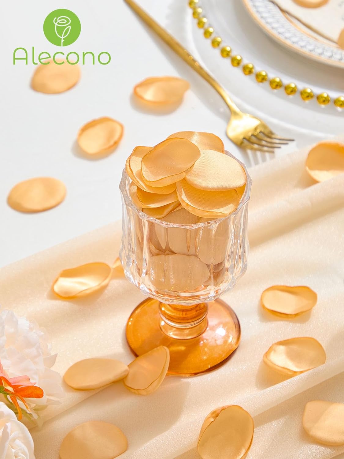 Alecono 𝟰𝟬𝟬𝙋𝙘𝙨 Silk Rose Petals, Fake Champagne Golden Petals for Wedding Proposal Flower
