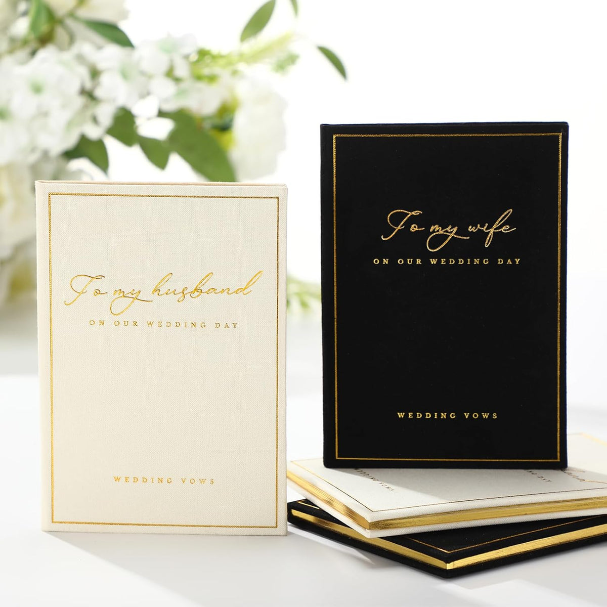 2 Pcs Wedding Vow Books His and Her to Husband Wife Wedding Must Have Registry Ideas Gold Foil