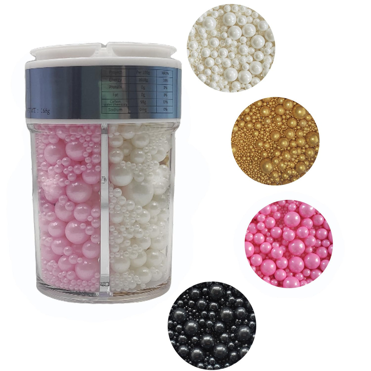 Edible 4 in1 Pearls Sugar Sprinkles 6 oz, Mix size Candy Pearl for Cake Decorating and Cupcake