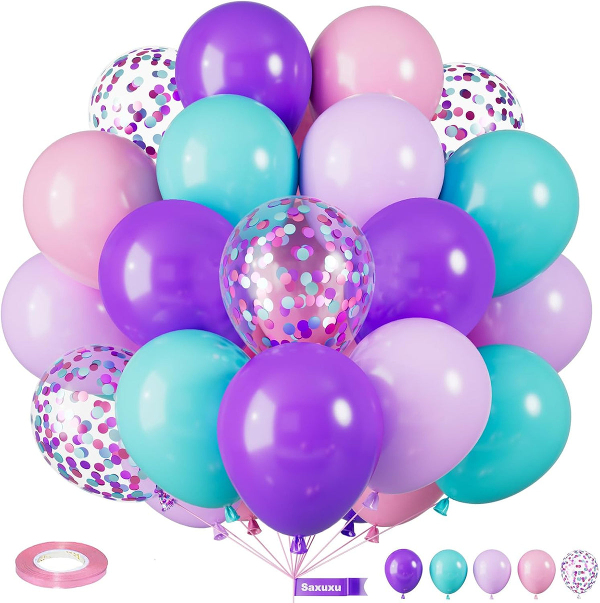 Mermaid Balloons, 12 Inch Blue Pink and Purple Balloons, Pastel Pink Latex Helium Balloons Teal